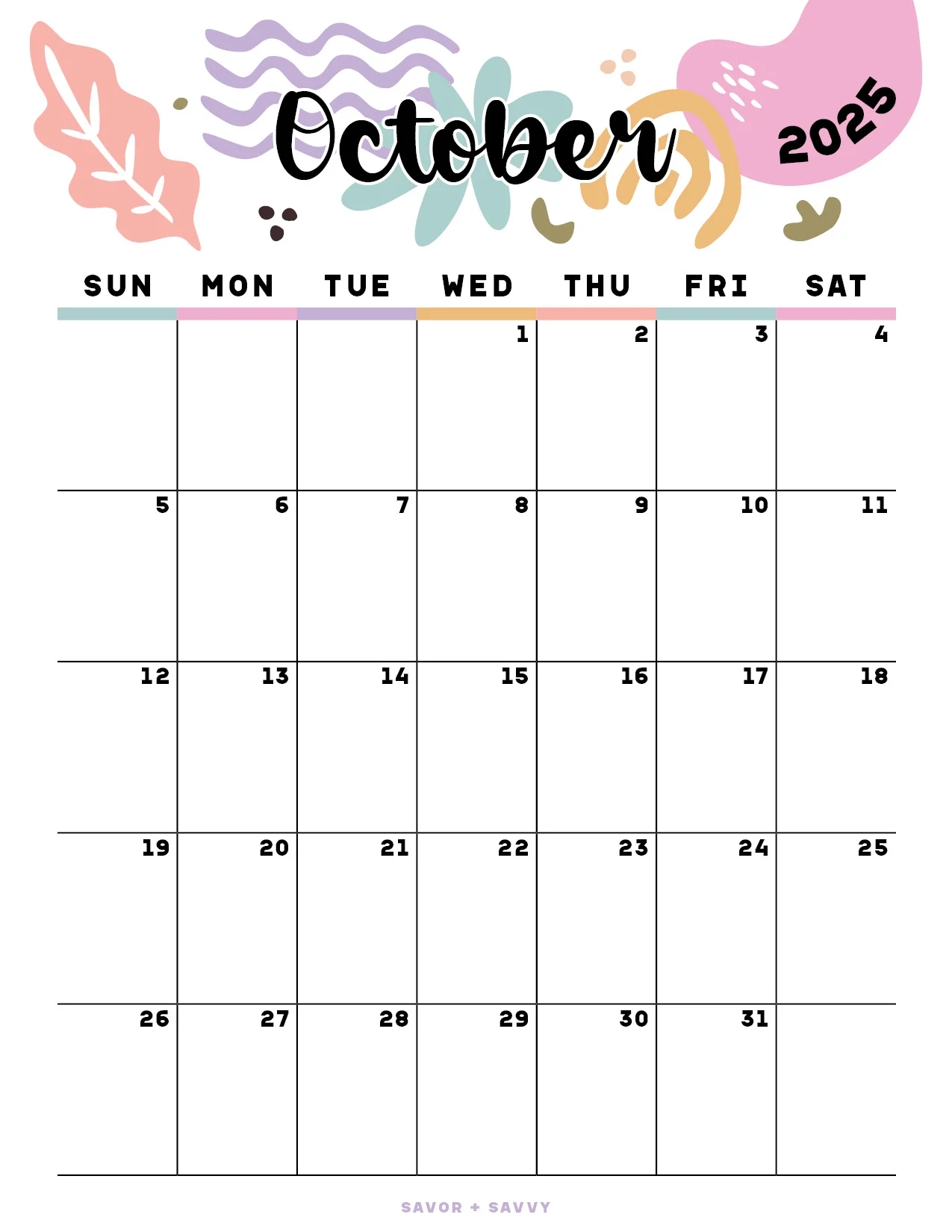 October 2025 Calendar Templates 14 Free Printables Savor Savvy October 2025 Calendar Templates 14 Free Printables Savor Savvy