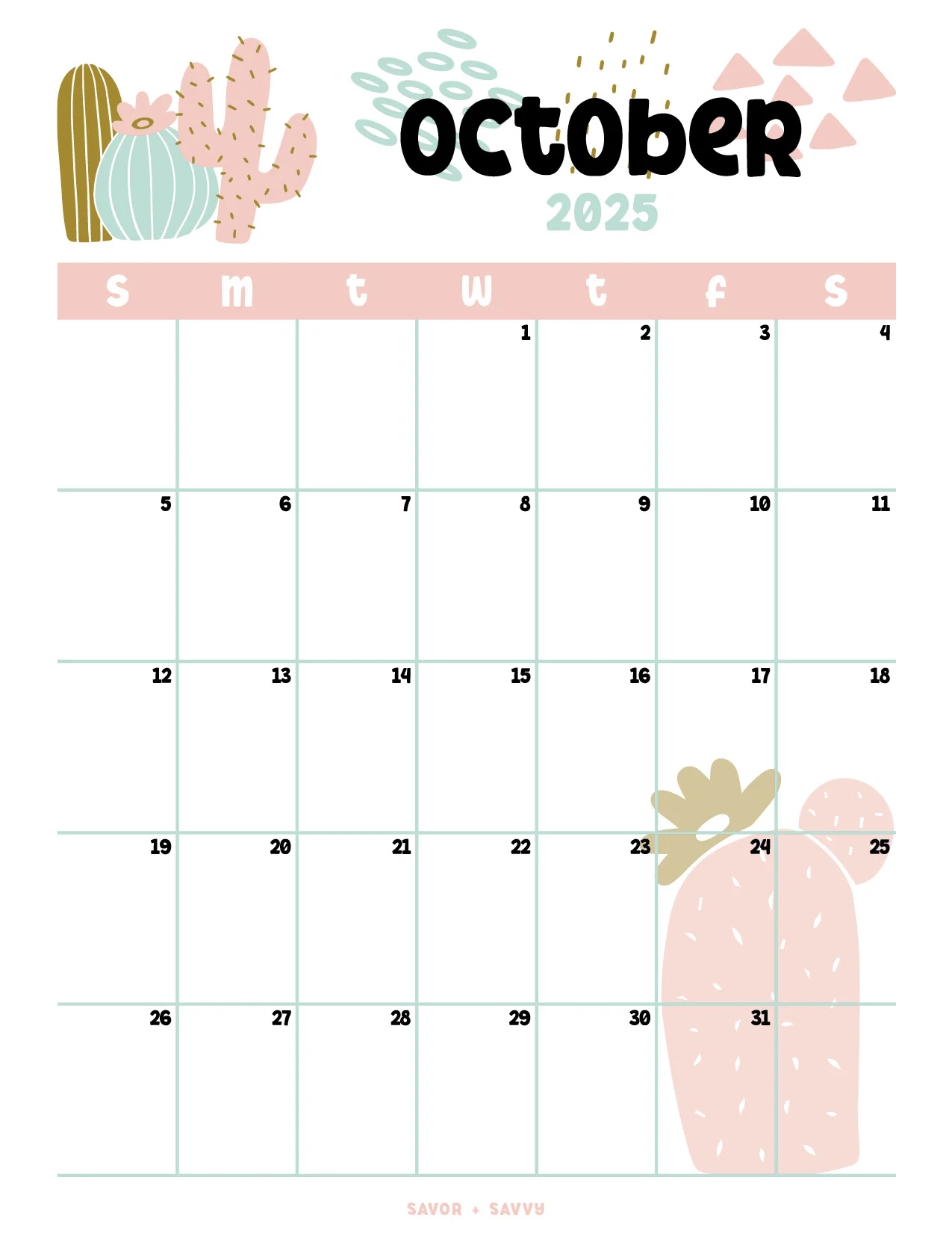 October 2025 Calendar Templates 14 Free Printables Savor Savvy