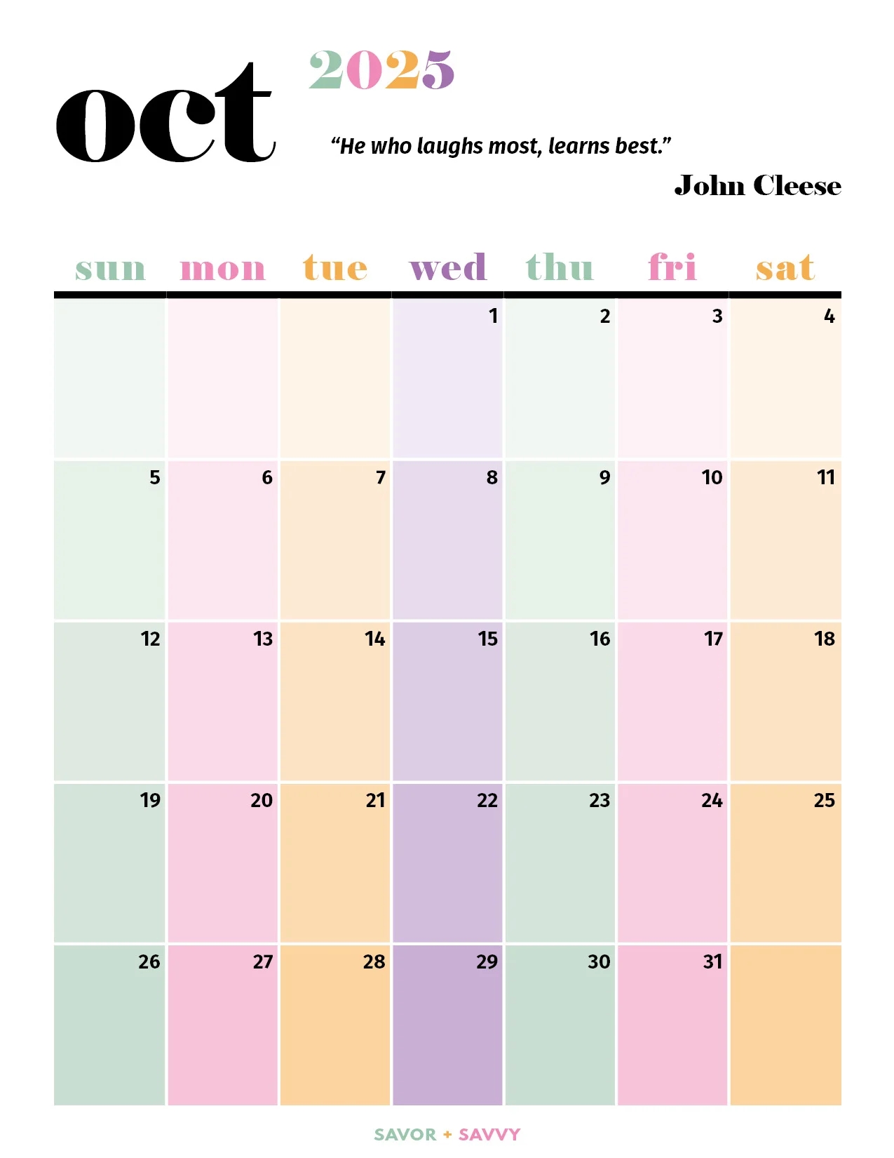 October 2025 Calendar Templates 14 Free Printables Savor Savvy