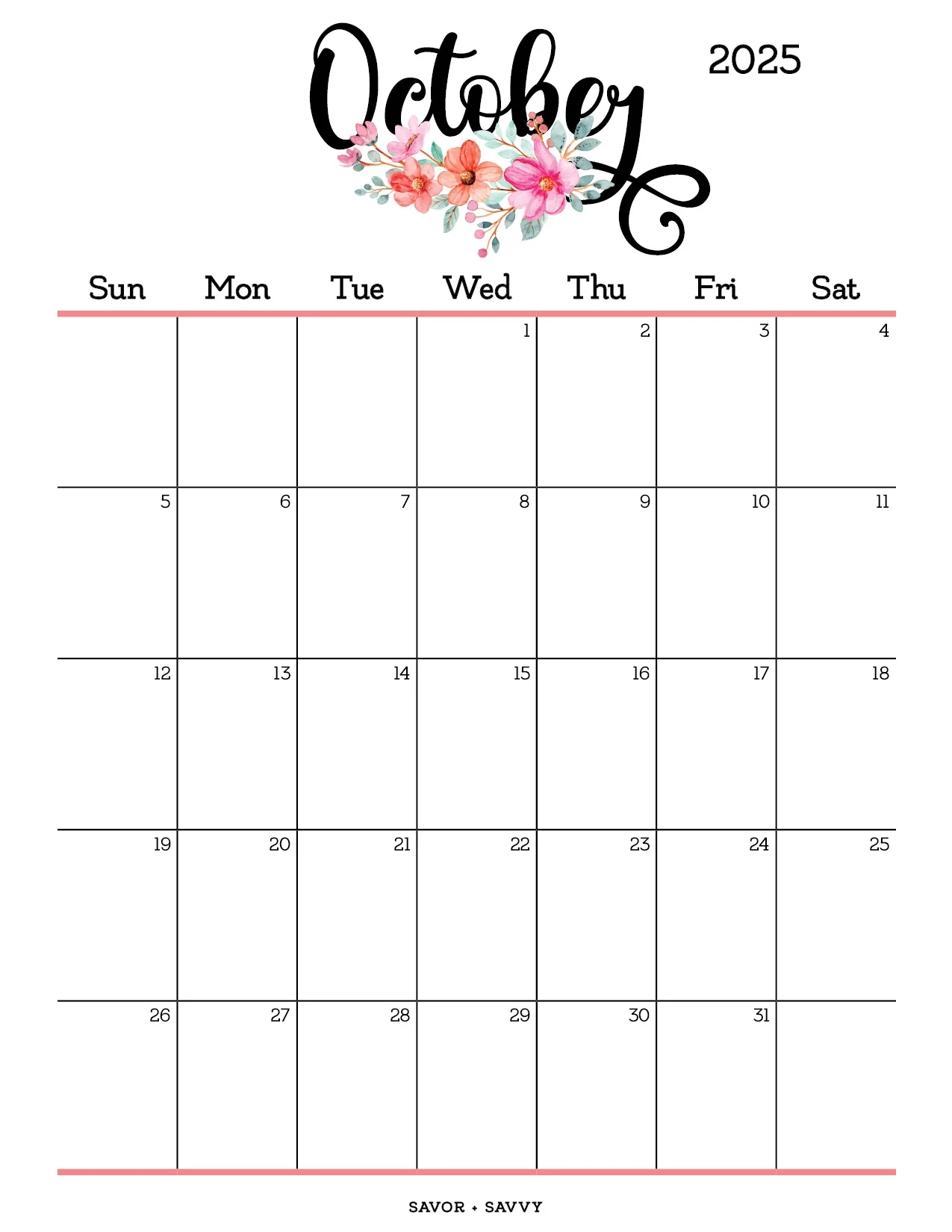 October 2025 Calendar Templates 14 Free Printables Savor Savvy