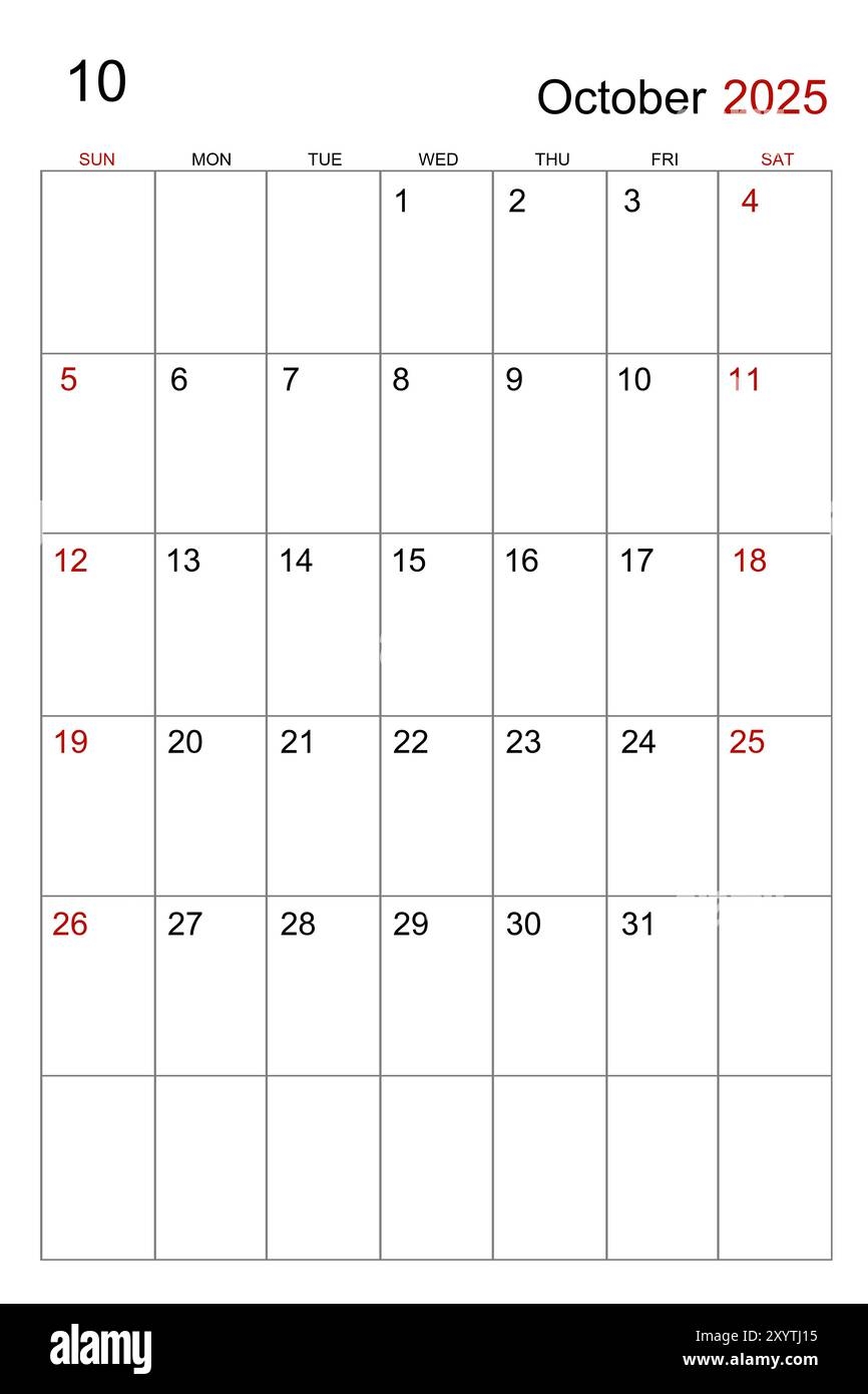 October 2025 Calendar Vertical Template On White Background Stock Photo Alamy October 2025 Calendar Vertical Template On White Background Stock Photo Alamy