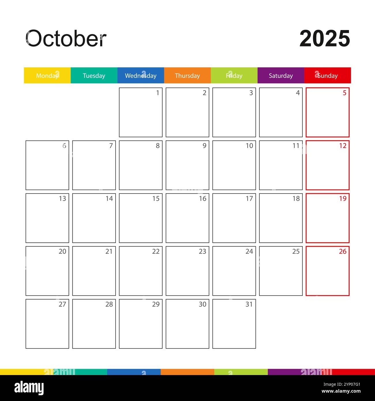 October 2025 Calendar Week Starts On Monday Blank Calendar Template Fits Letter Size Page Stationery Design Simple Set Calendar 2025 Monthly Stock Vector Image Art Alamy