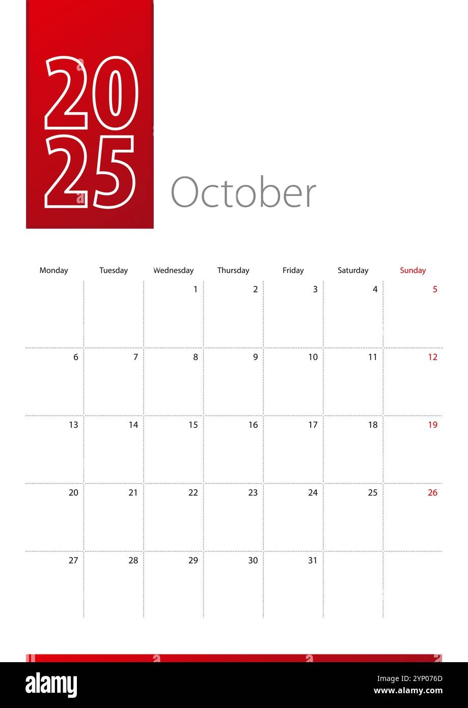 October 2025 Calendar Week Starts On Monday Blank Calendar Template Fits Letter Size Page Stationery Design Simple Set Calendar 2025 Monthly Stock Vector Image Art Alamy