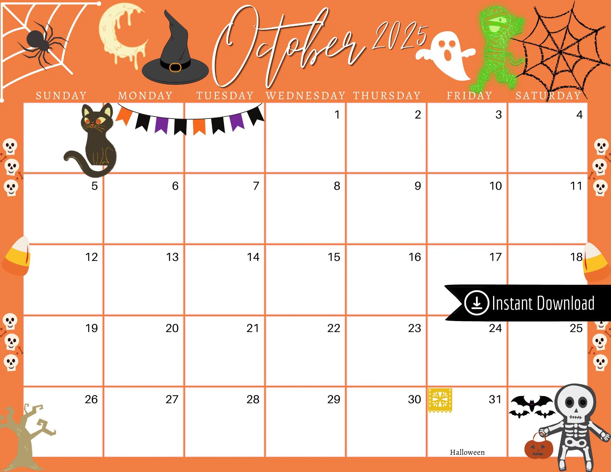 October 2025 Halloween Calendar Editable Printable Planner PDF PNG JPG Etsy