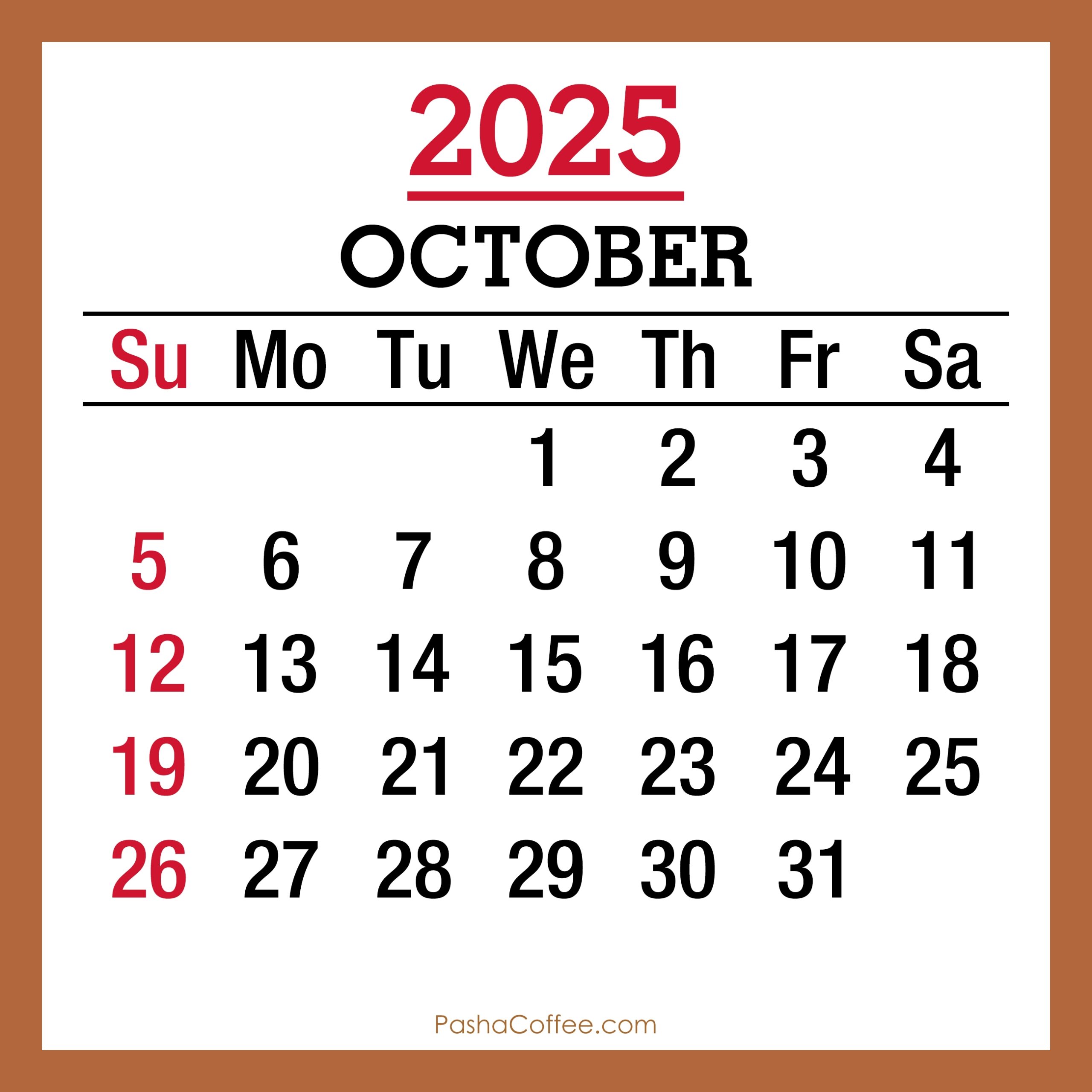 October 2025 Monthly Calendar Printable Free Beige Sunday Start PashaCoffee October 2025 Monthly Calendar Printable Free Beige Sunday Start PashaCoffee
