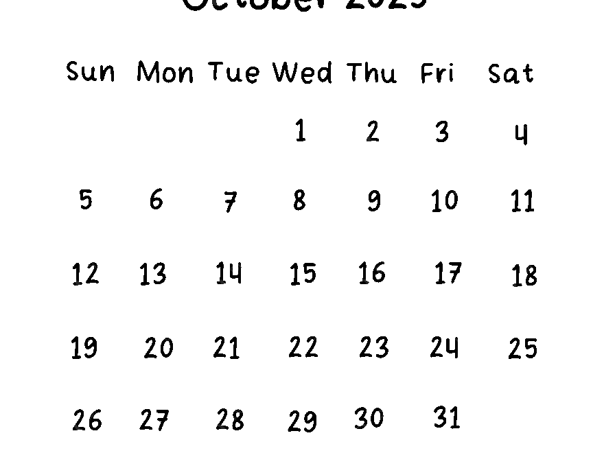 October 2025 Plain Calendar In Black Color 2025 Calendar October Calendar PNG Transparent Clipart Image And PSD File For Free Download