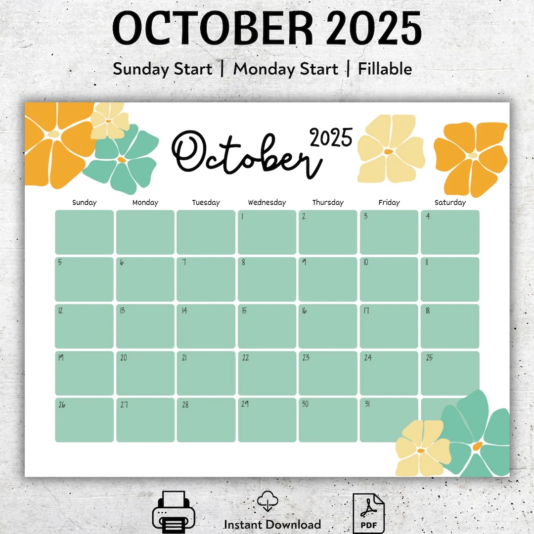 October 2025 Printable Calendar Boho Colors Minimalist Monthly Planner Aesthetic Floral Design Digital Download Fillable PDF Etsy
