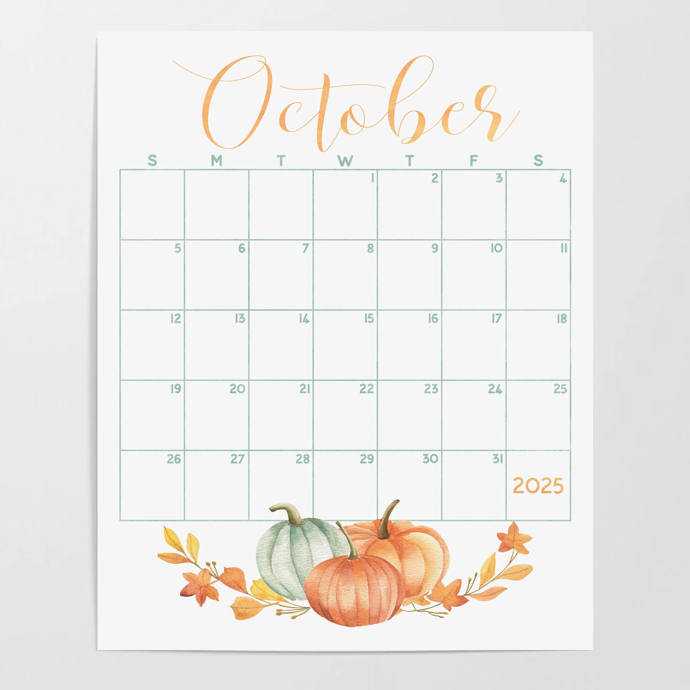 October 2025 Pumpkin Calendar Printable Farmhouse Decor digital Download Etsy