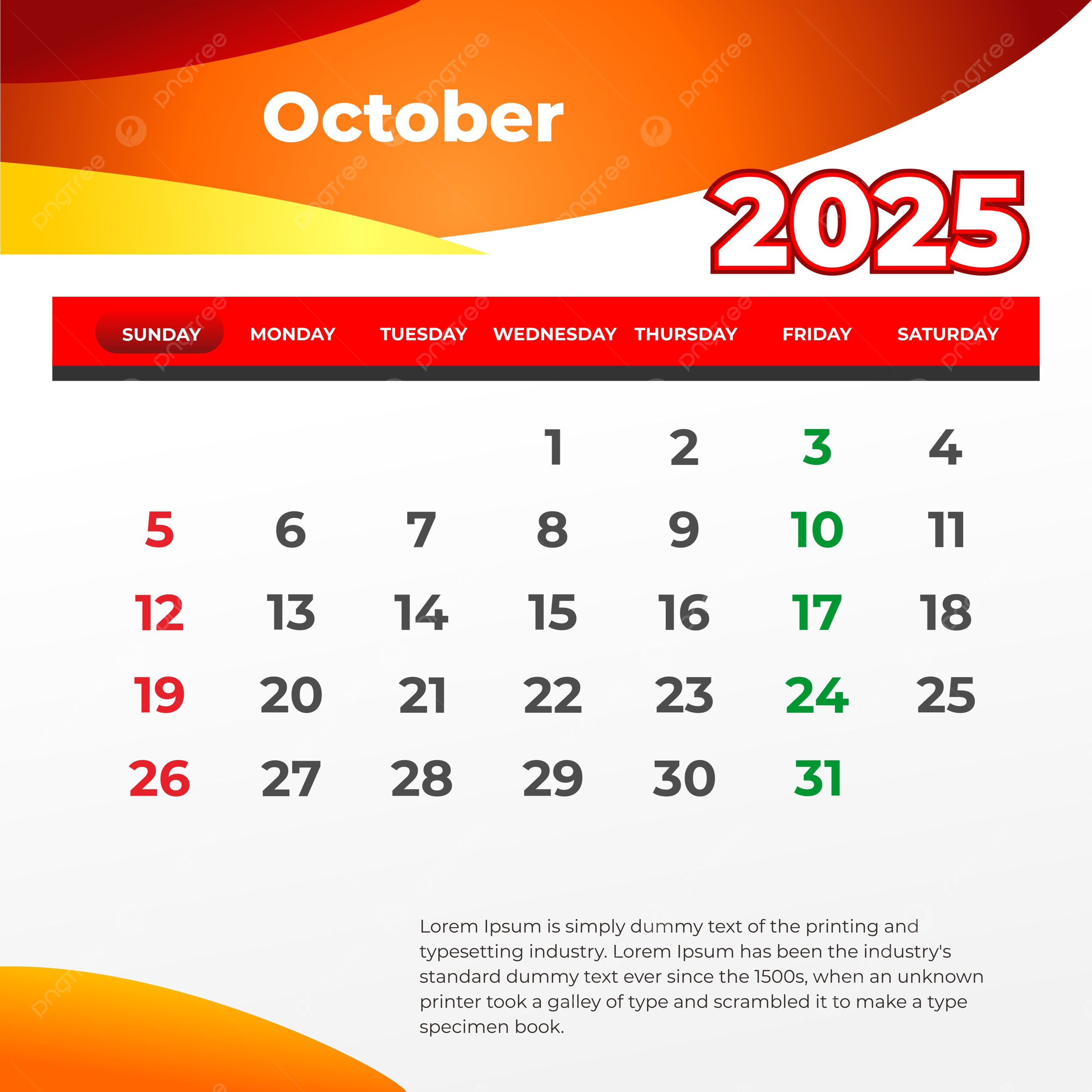 Colorful Blank October Calendar 2025 Printable