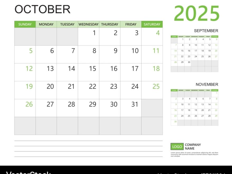 October 2025 Year Calendar Planner Template Vector Image