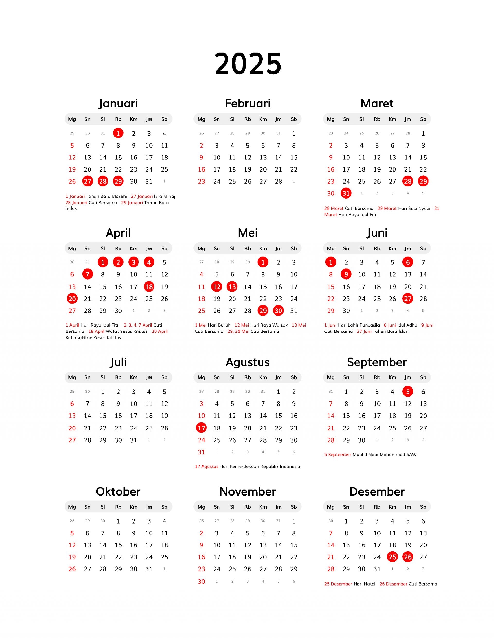 One Page All Month Calendar Printablemaker