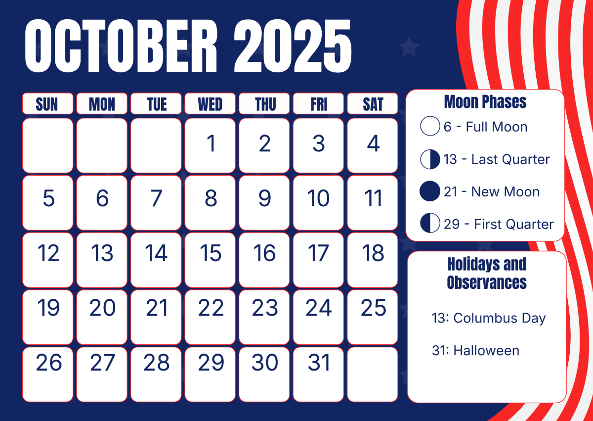 Free 2025 Blank October Calendar Color