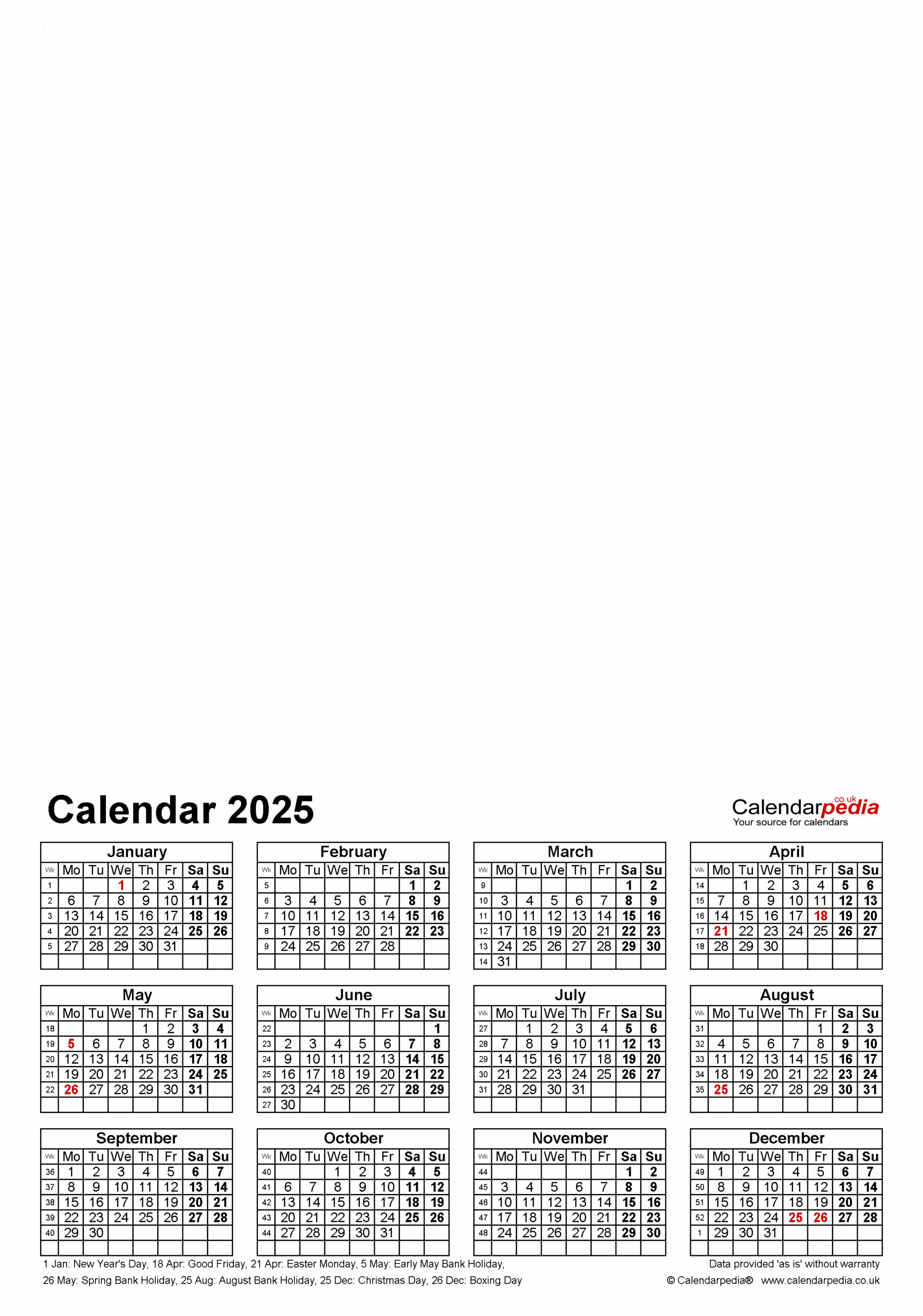 Photo Calendar 2025 UK Free Printable PDF Templates