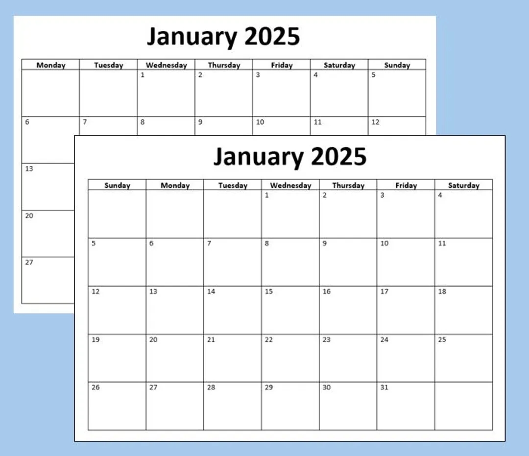 Printable 2025 Calendar Sunday Start And Monday Start 8 1 2 X 11 Inches Instant Download Etsy Ireland