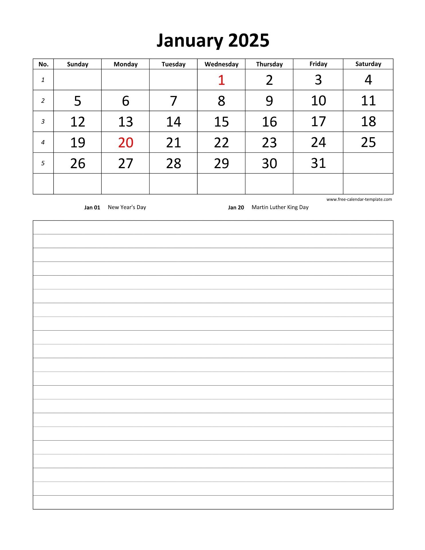 Monthly Blank Calendar 2025 Editable Blank