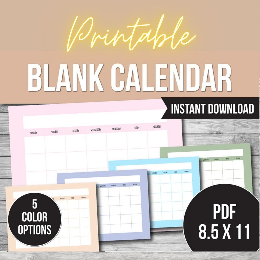 Printable Blank Calendar 2025 Printable Calendar Monthly Calendar Digital Download Printable PDF Etsy