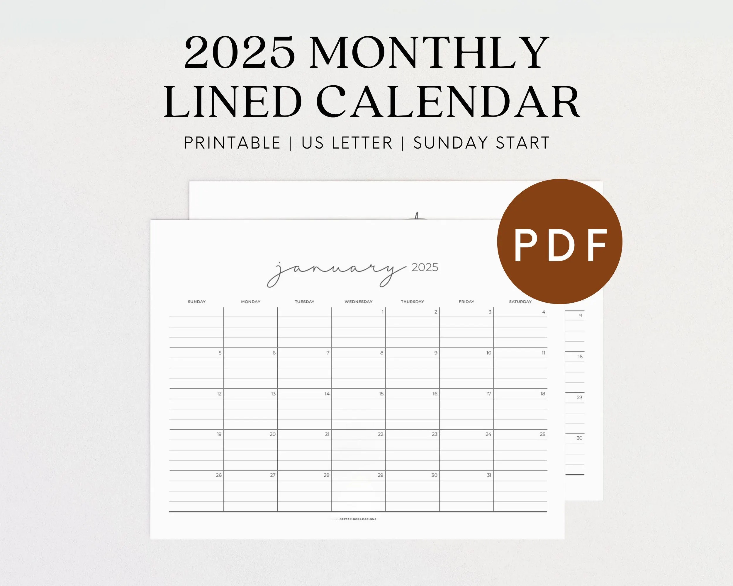 Printable Blank Calendar With Lines Etsy Printable Blank Calendar With Lines Etsy