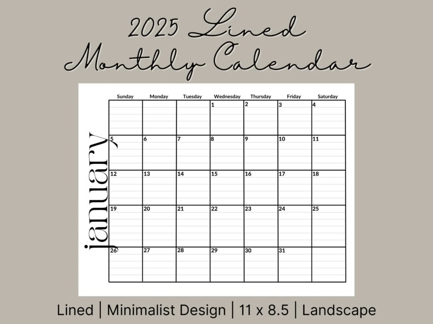 Printable Blank Calendar With Lines Etsy