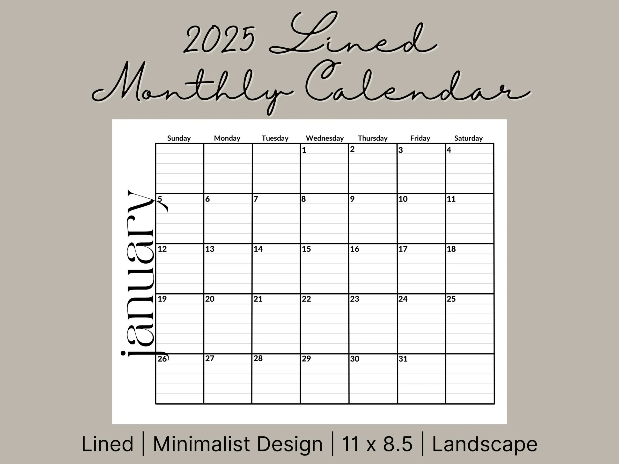 Printable Blank Calendar With Lines Etsy Printable Blank Calendar With Lines Etsy