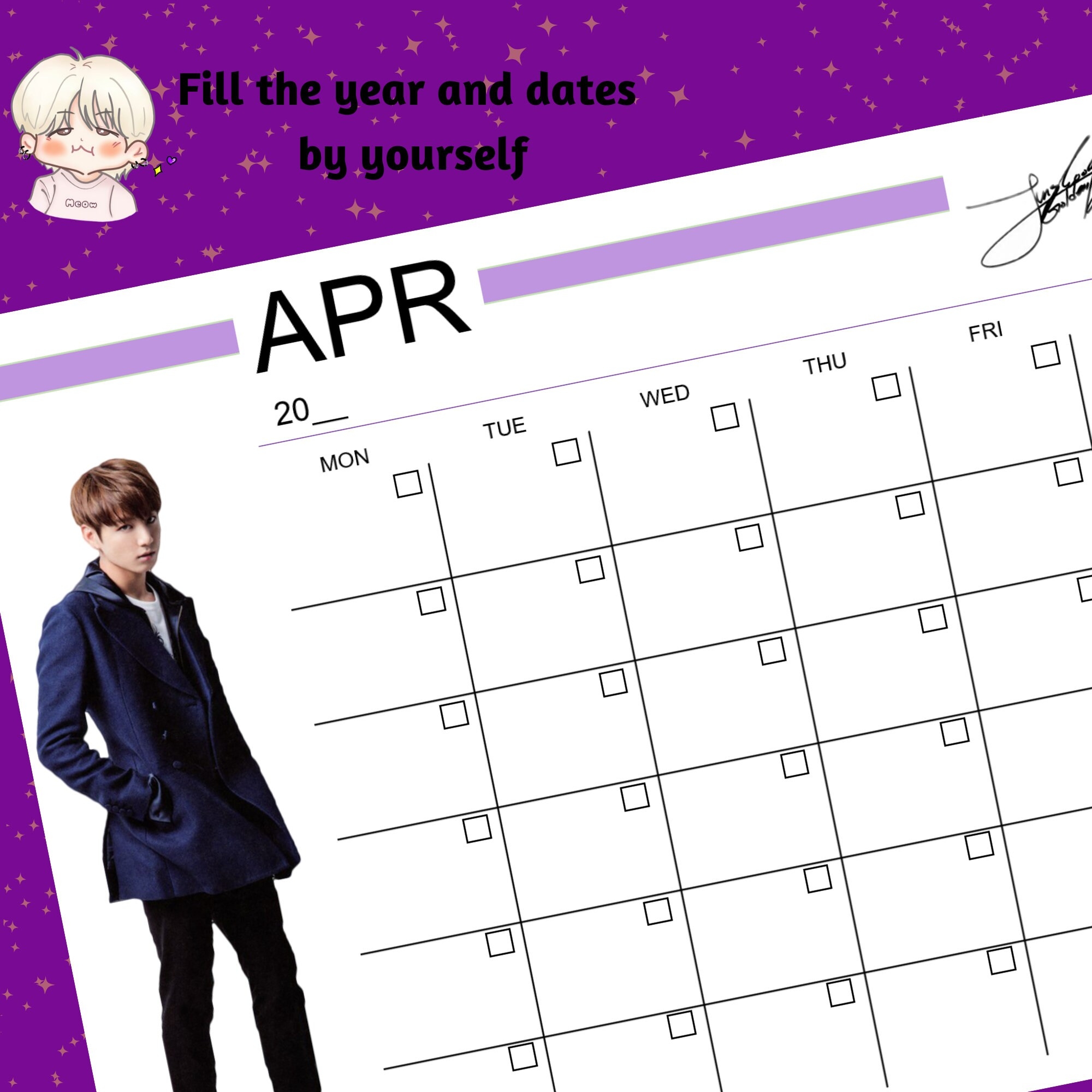 Printable BTS Blank Calendar Landscape A4 monday Start Etsy UK