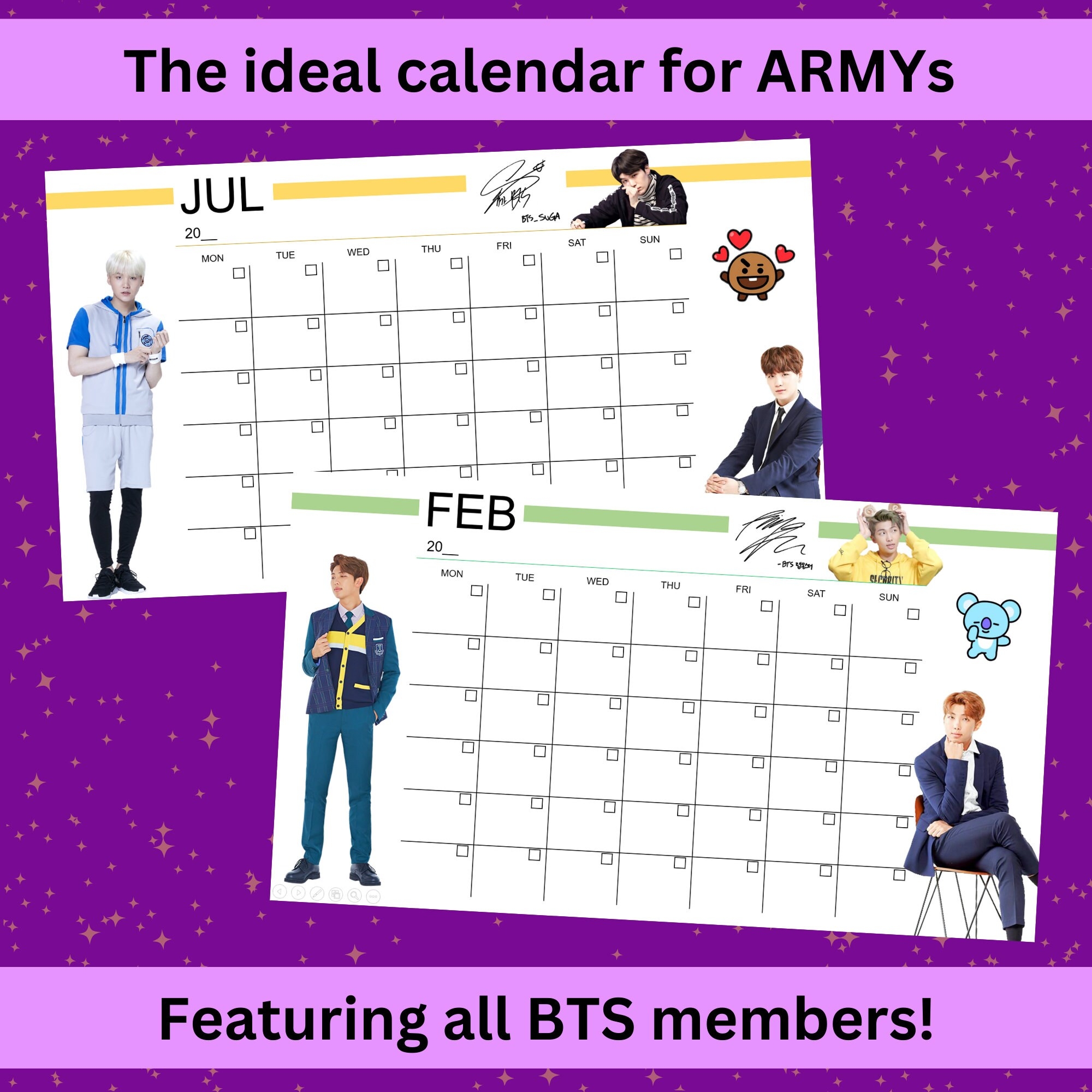 Printable BTS Blank Calendar Landscape A4 monday Start Etsy UK
