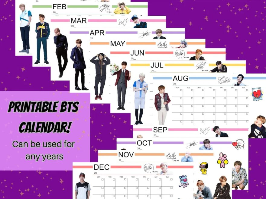 Printable BTS Blank Calendar Landscape A4 monday Start Etsy UK
