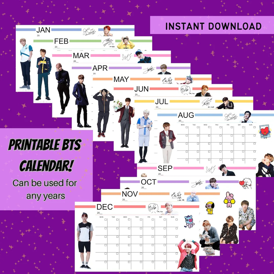 Printable BTS Blank Calendar Landscape A4 monday Start Etsy UK