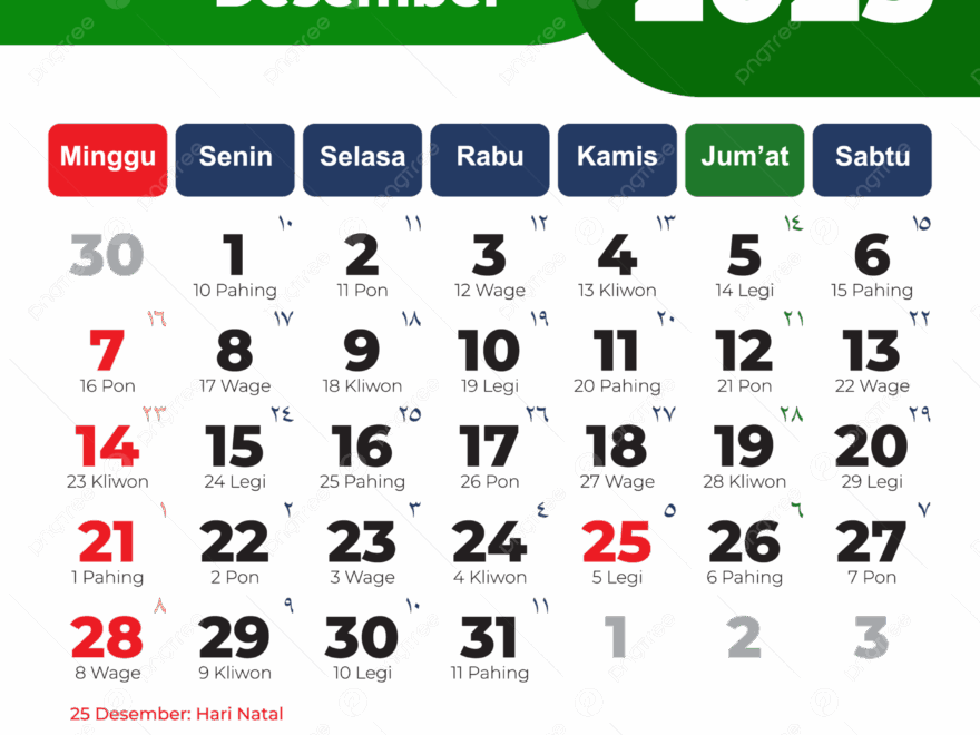 Printable Calendar 2025 Month Of December Clipart Green Vector 2025 Calendar December 2025 December PNG And Vector With Transparent Background For Free Download