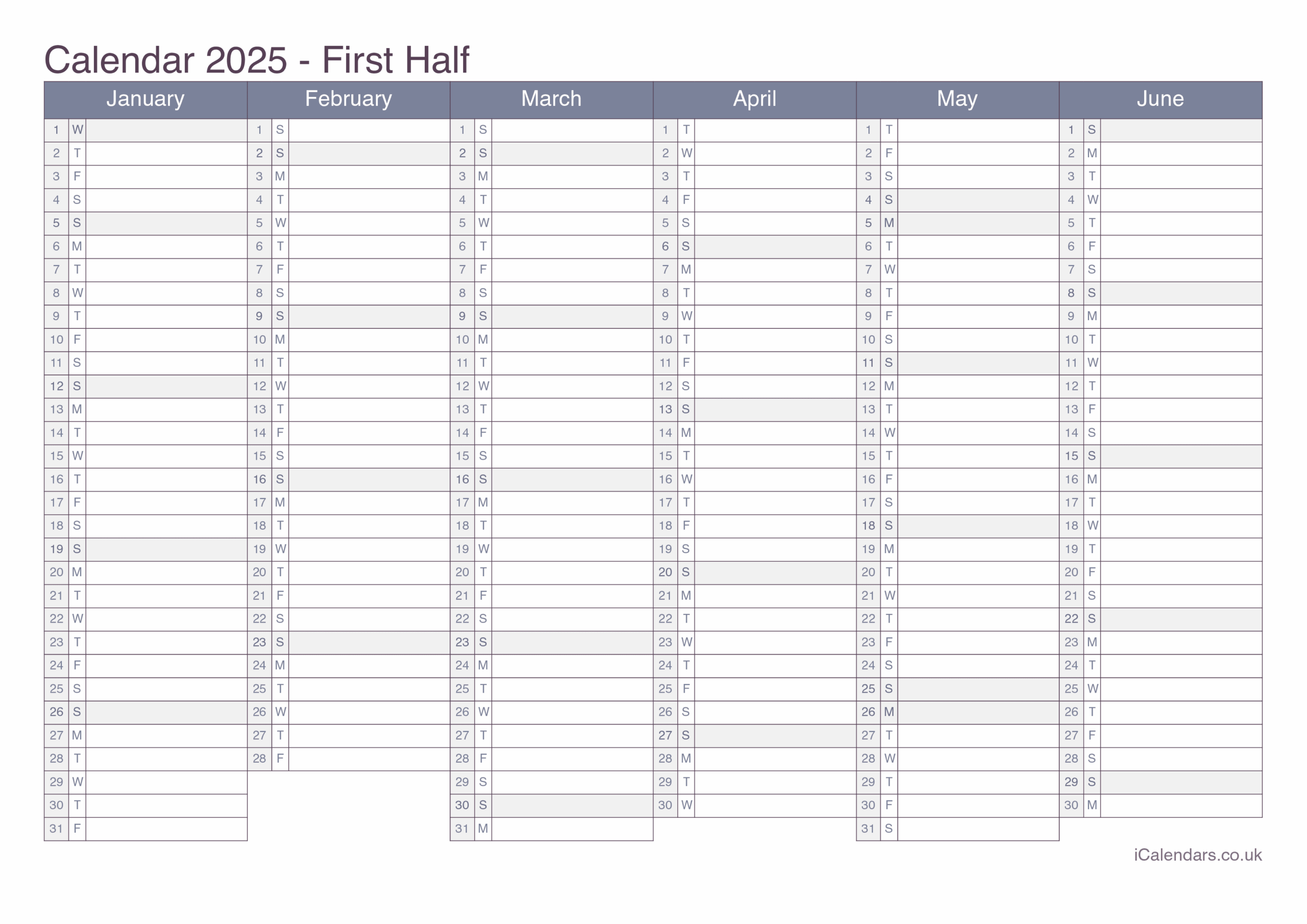 Printable Calendar 2025 PDF Or Excel
