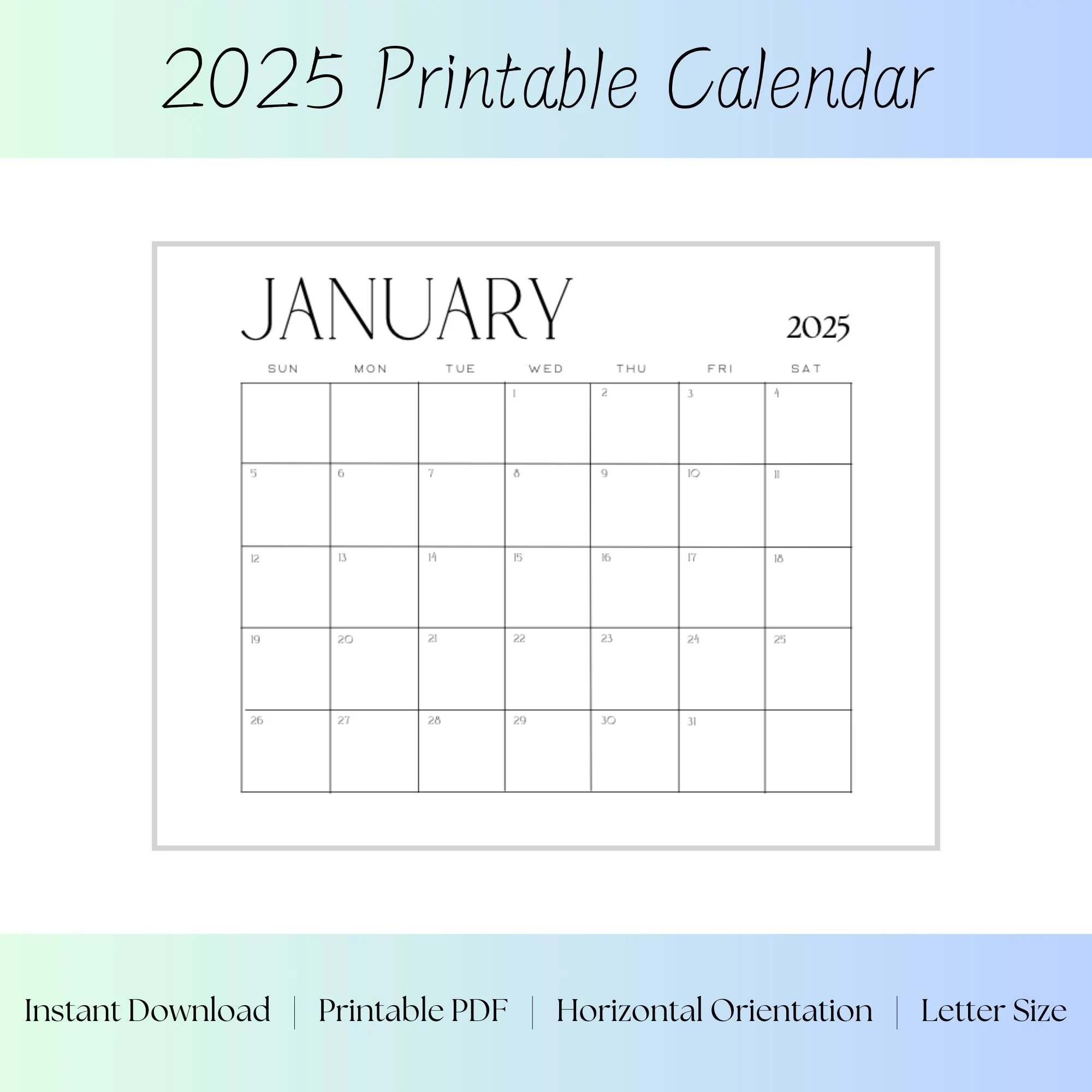 Blank 2025 Monthly Printable Calendar