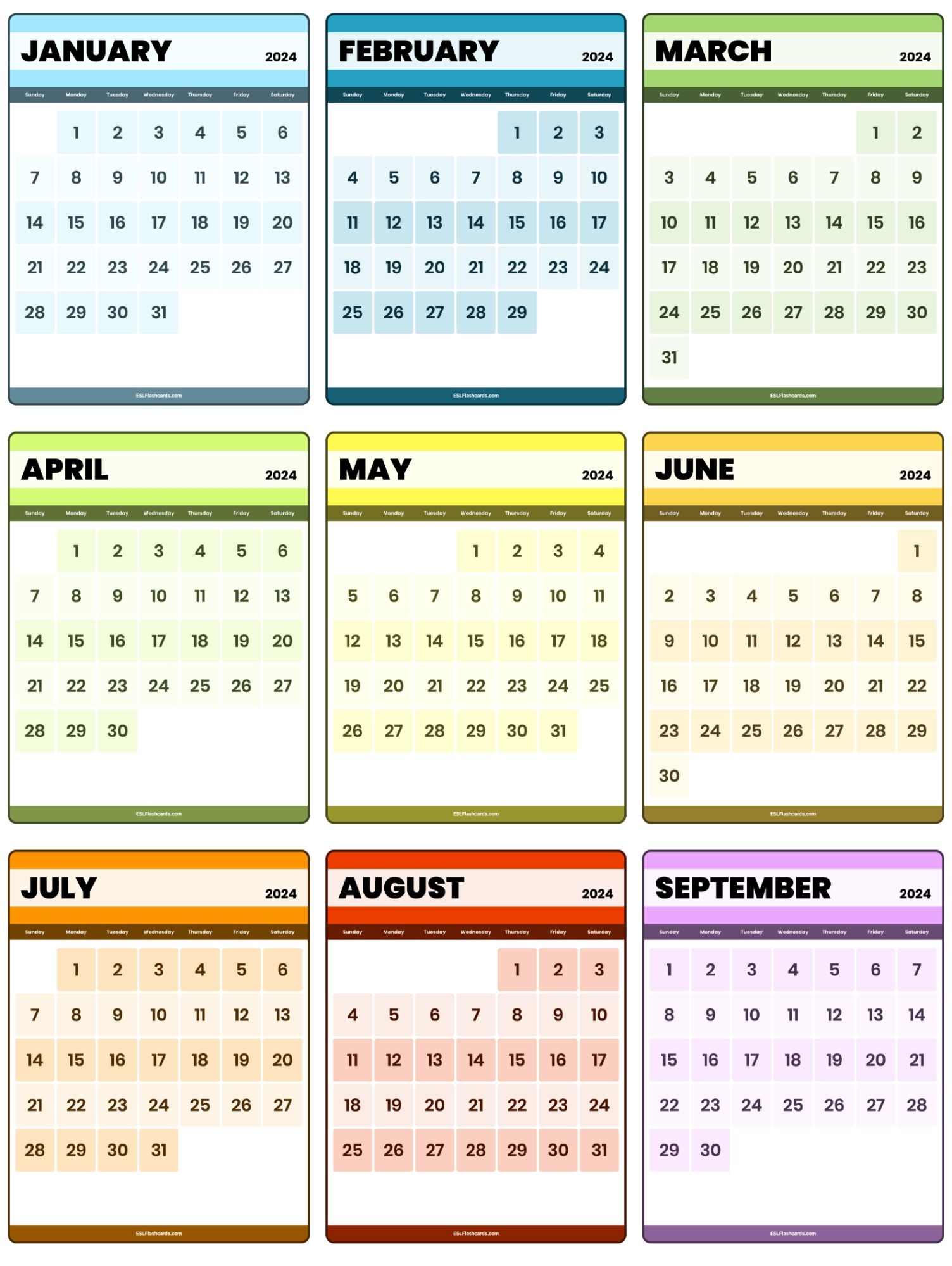 Printable Calendars ESL Flashcards Printable Calendars ESL Flashcards