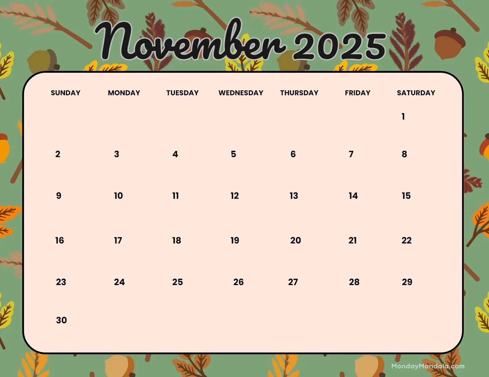 Blank Calendar Nov 2025