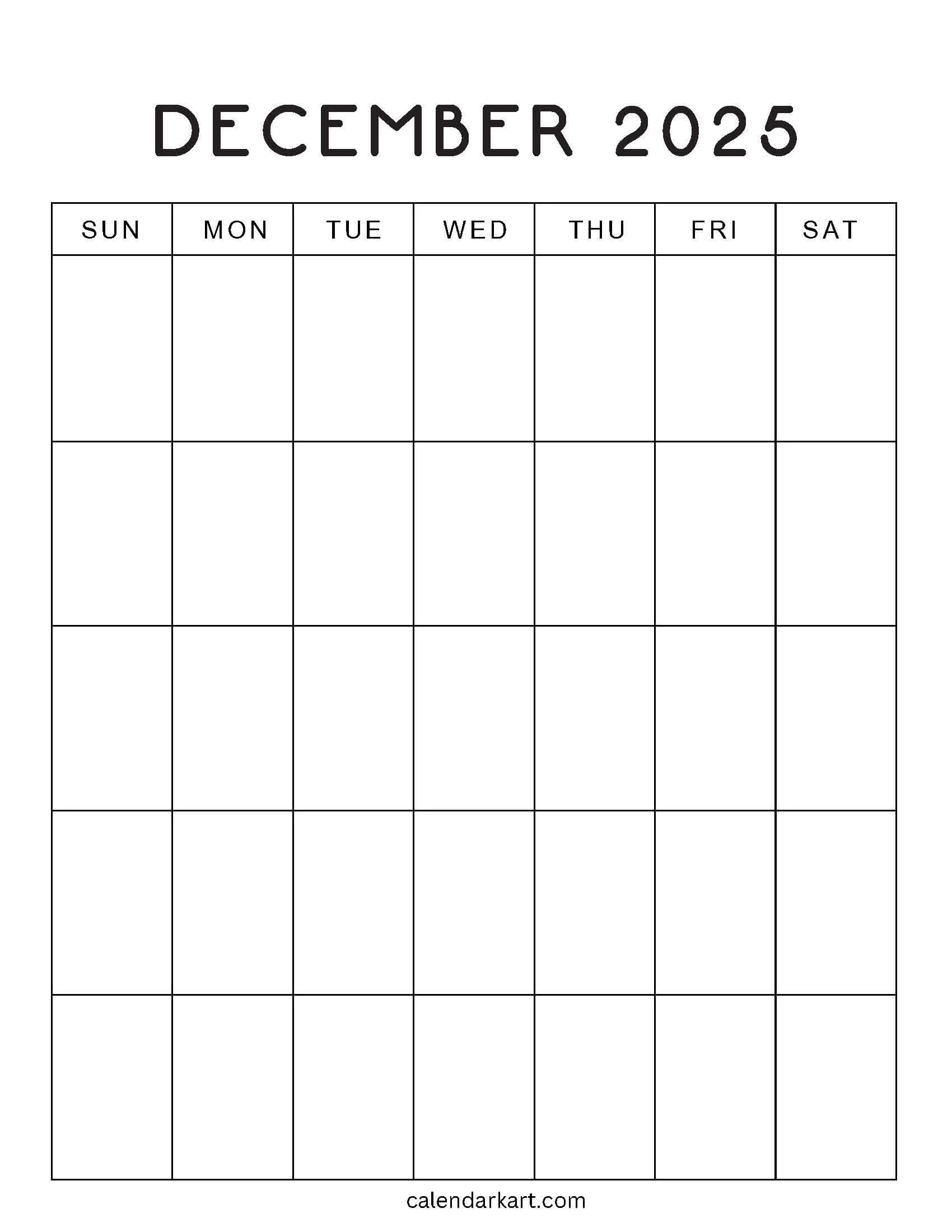 Blank 2025 December Calendar