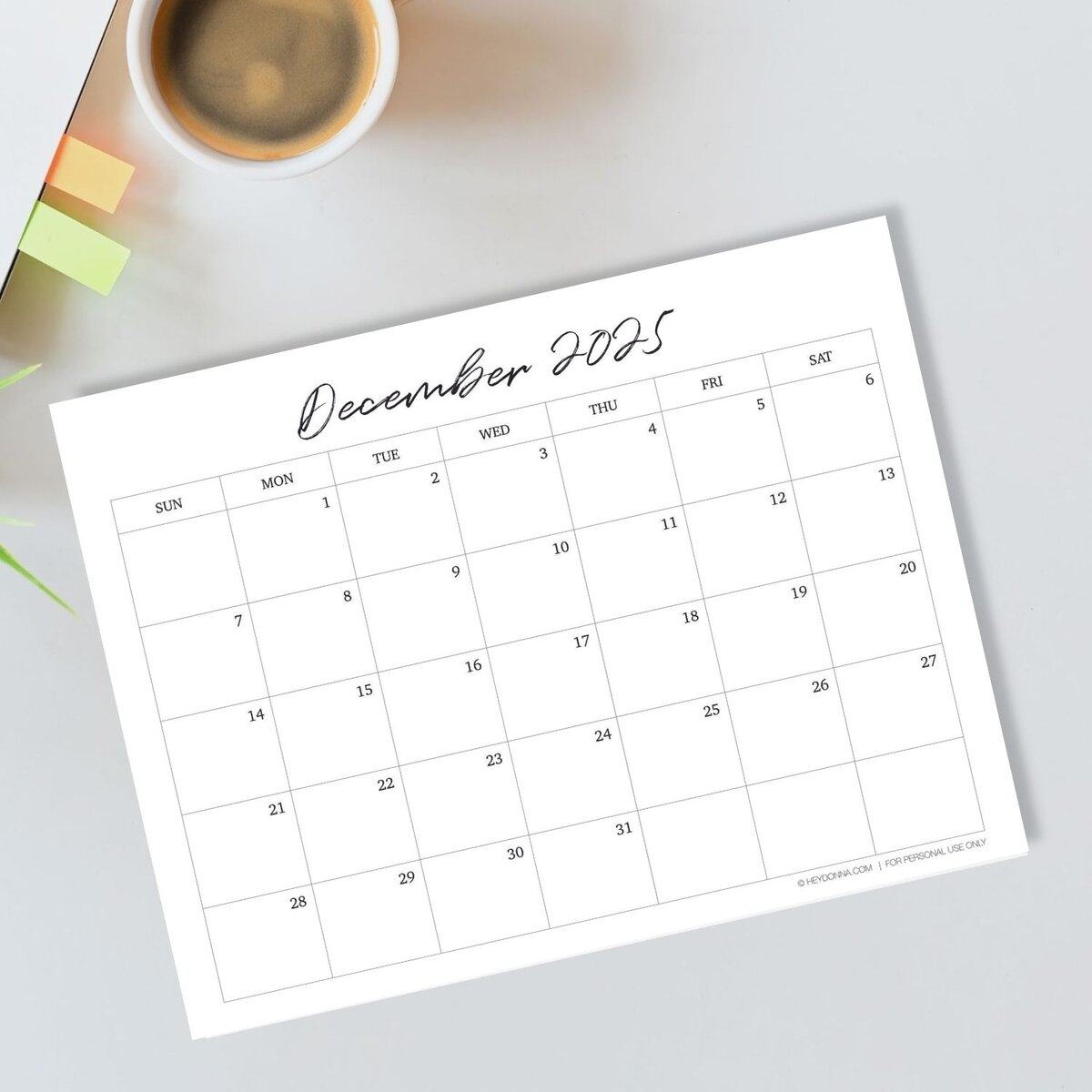 Printable December 2025 Monthly Calendar Hey Donna 