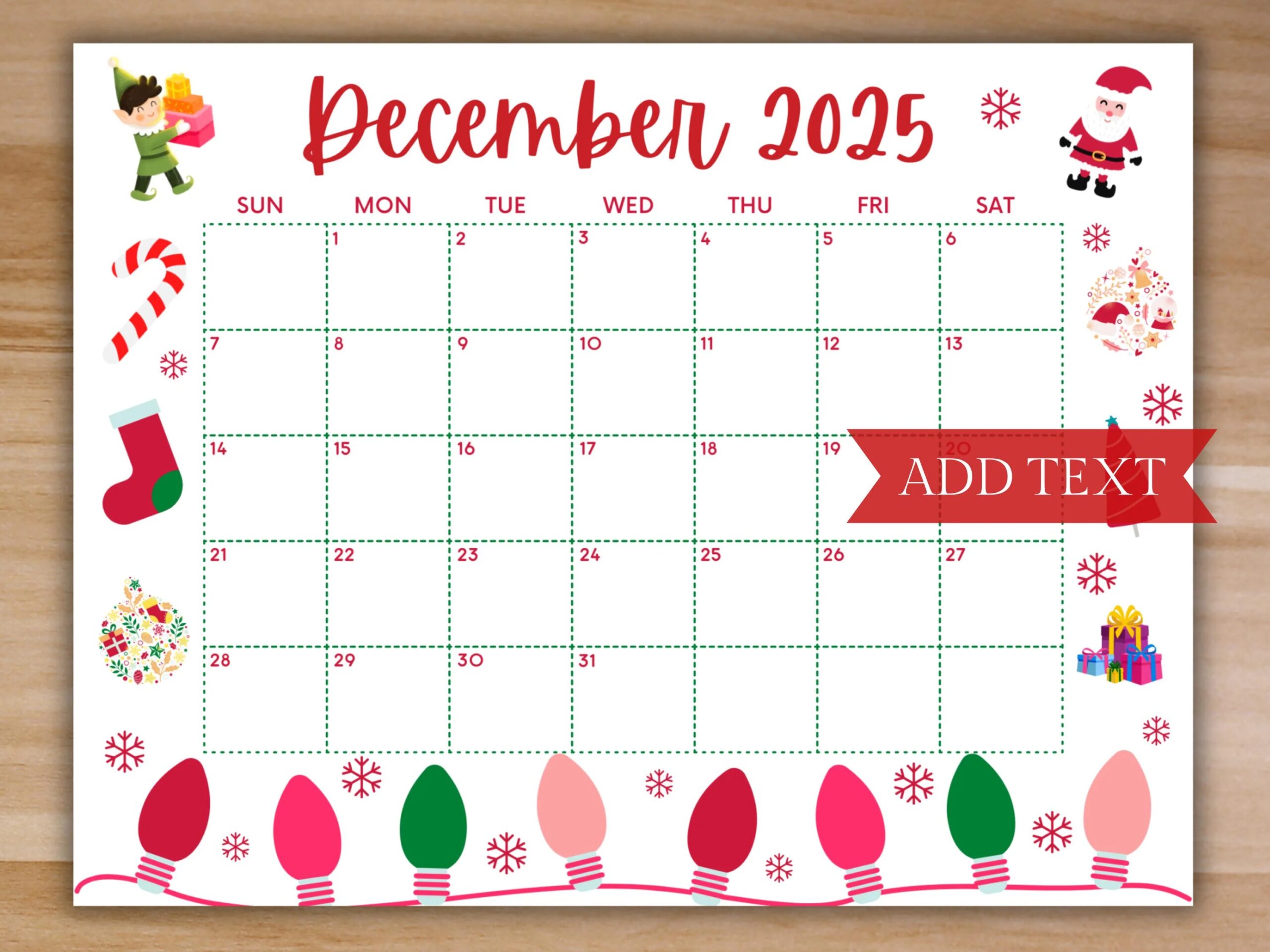Printable December Calendar 2025 Christmas Calendar Holiday Calendar December 2025 Printable Calendar Family Calendar Printable Digital Etsy