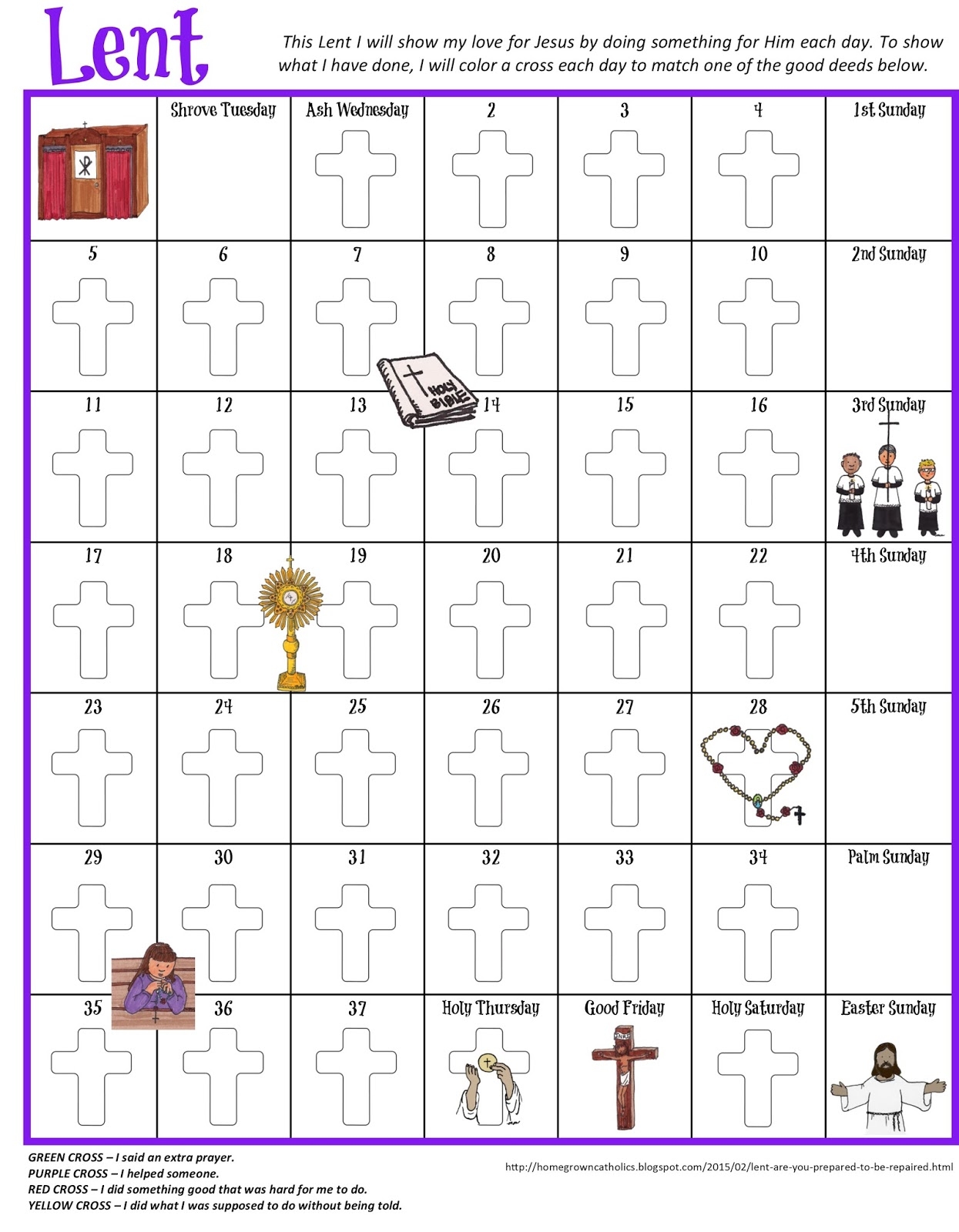 Printable Lent Calendar