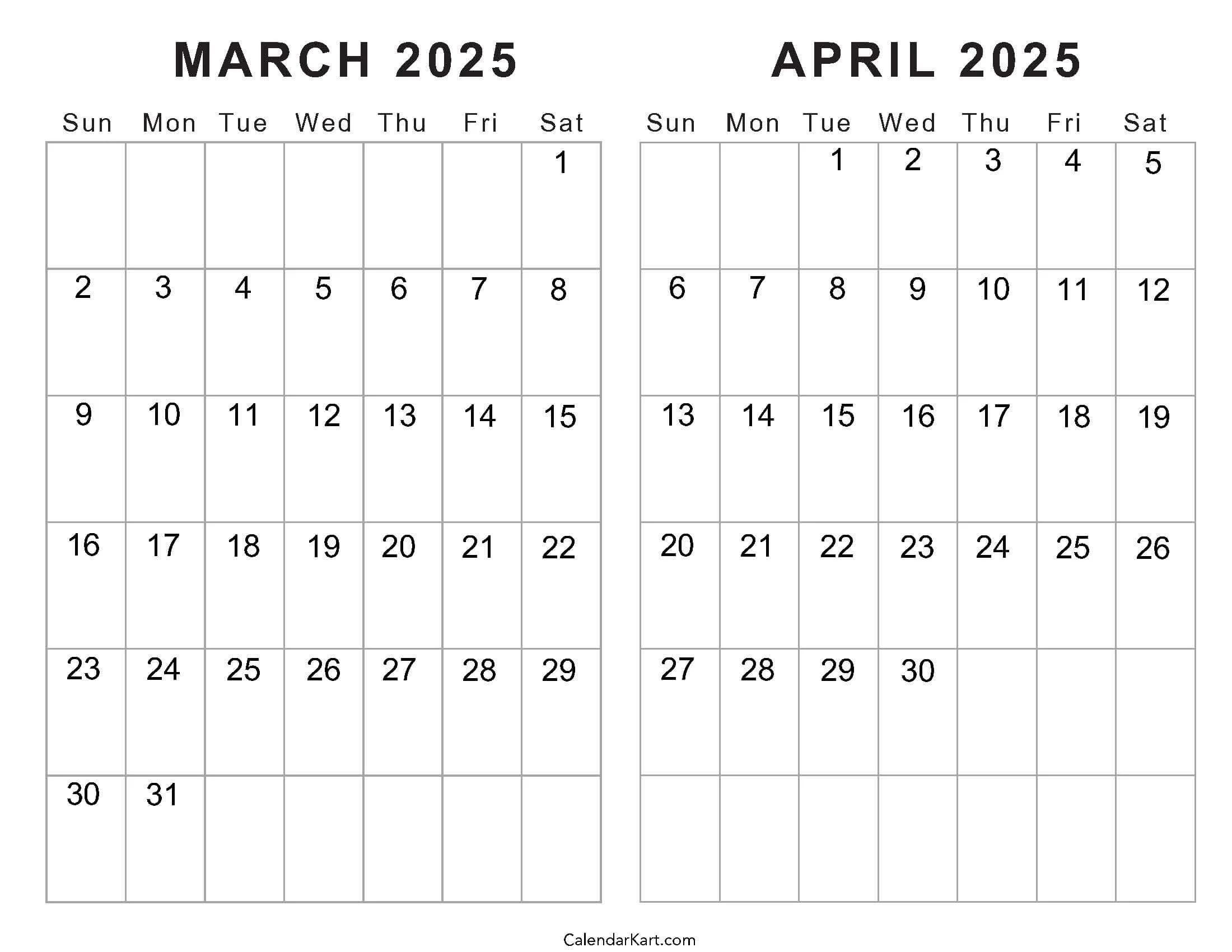Printable March April 2025 Calendar Calendarkart