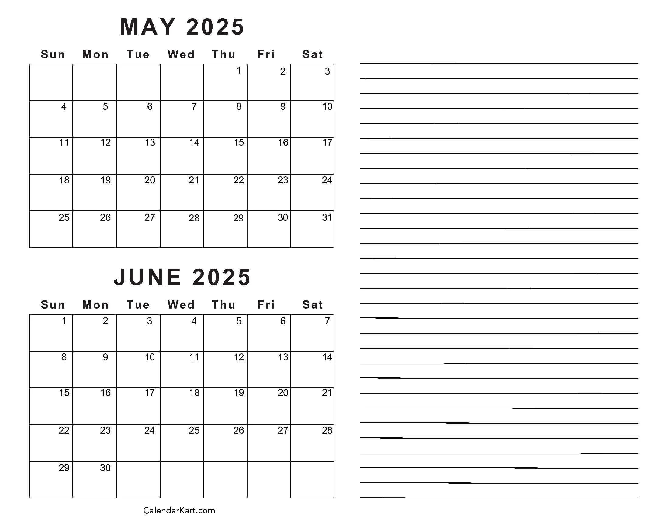 Blank Calendar 2025 Four Month