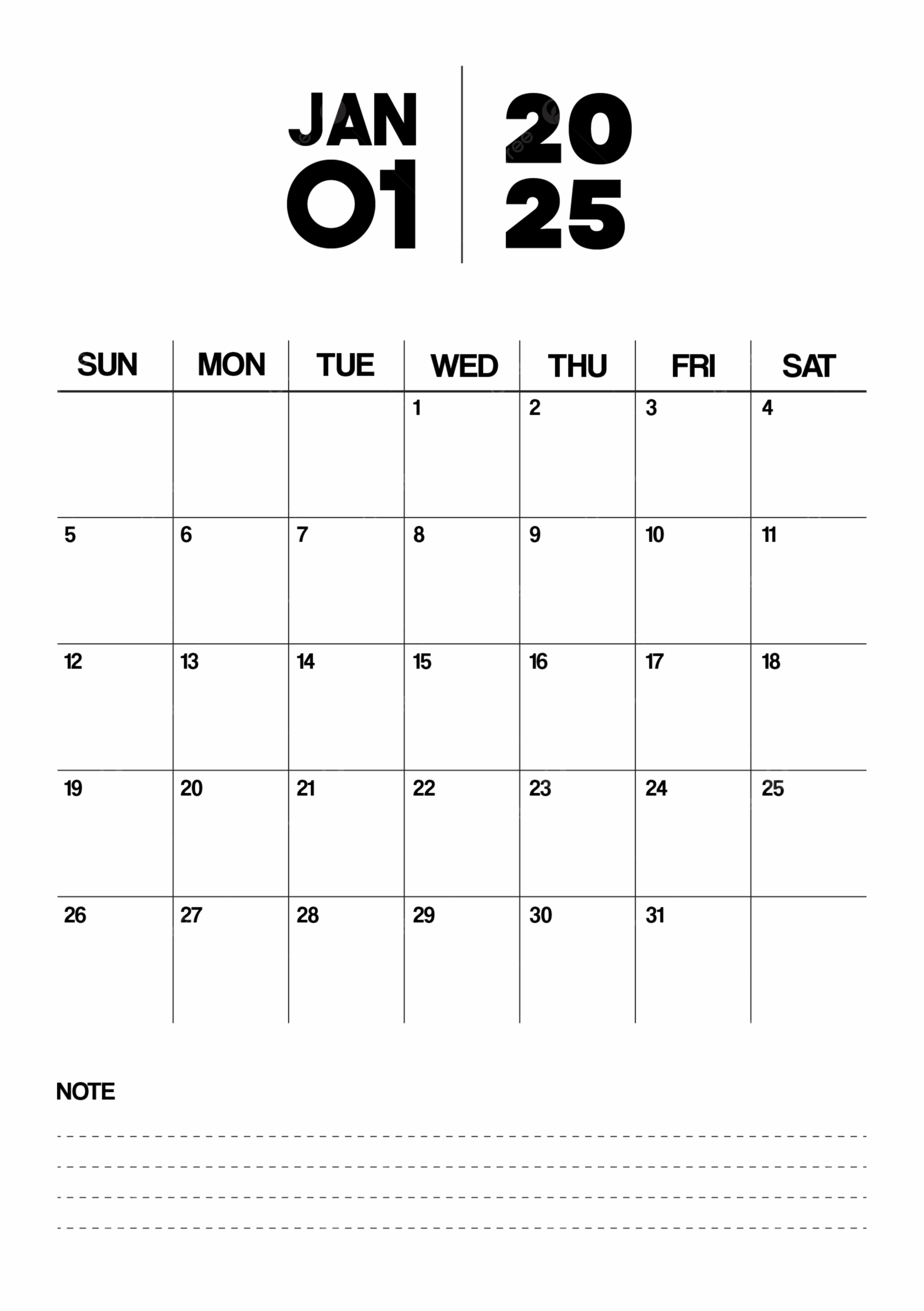 Printable Monthly Calendar Planner Template For January 2025 In Minimalist Style And Portrait Format Vector Template Download On Pngtree