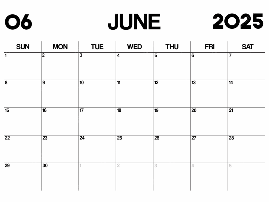 Printable Monthly Calendar Planner Template For June 2025 In Minimalist Style And Landscape Format Vector Template Download On Pngtree