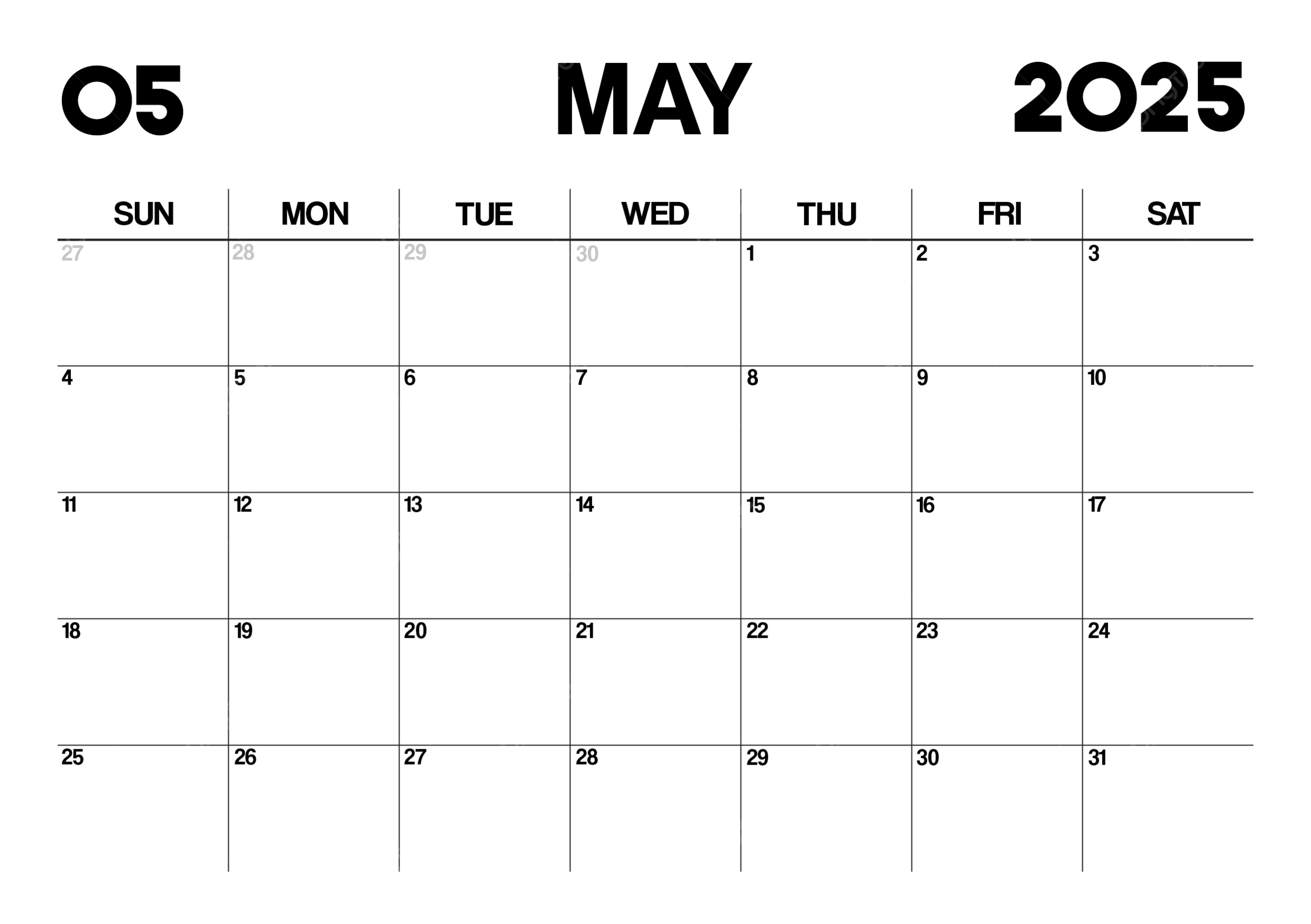 Free Printable Blank 2025 Monthly Calendars