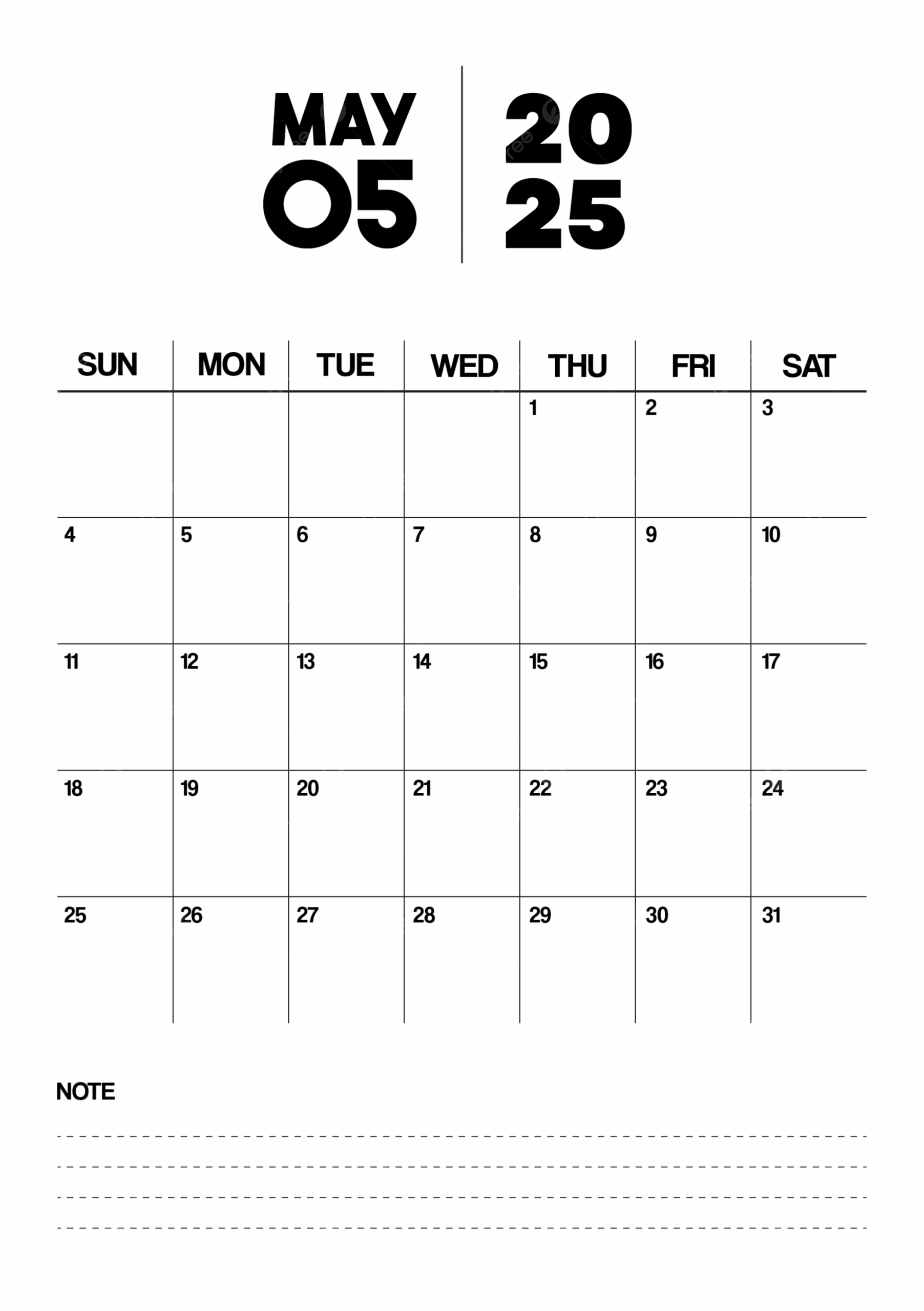 Blank Monthly 2025 Calendar Template