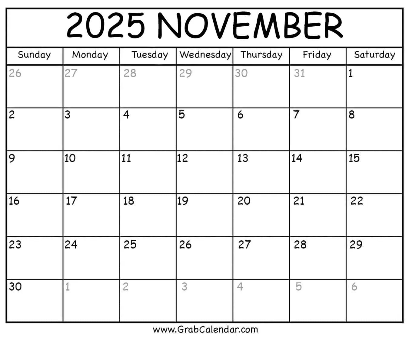 Blank Calendar 2025 Printable Monthly
