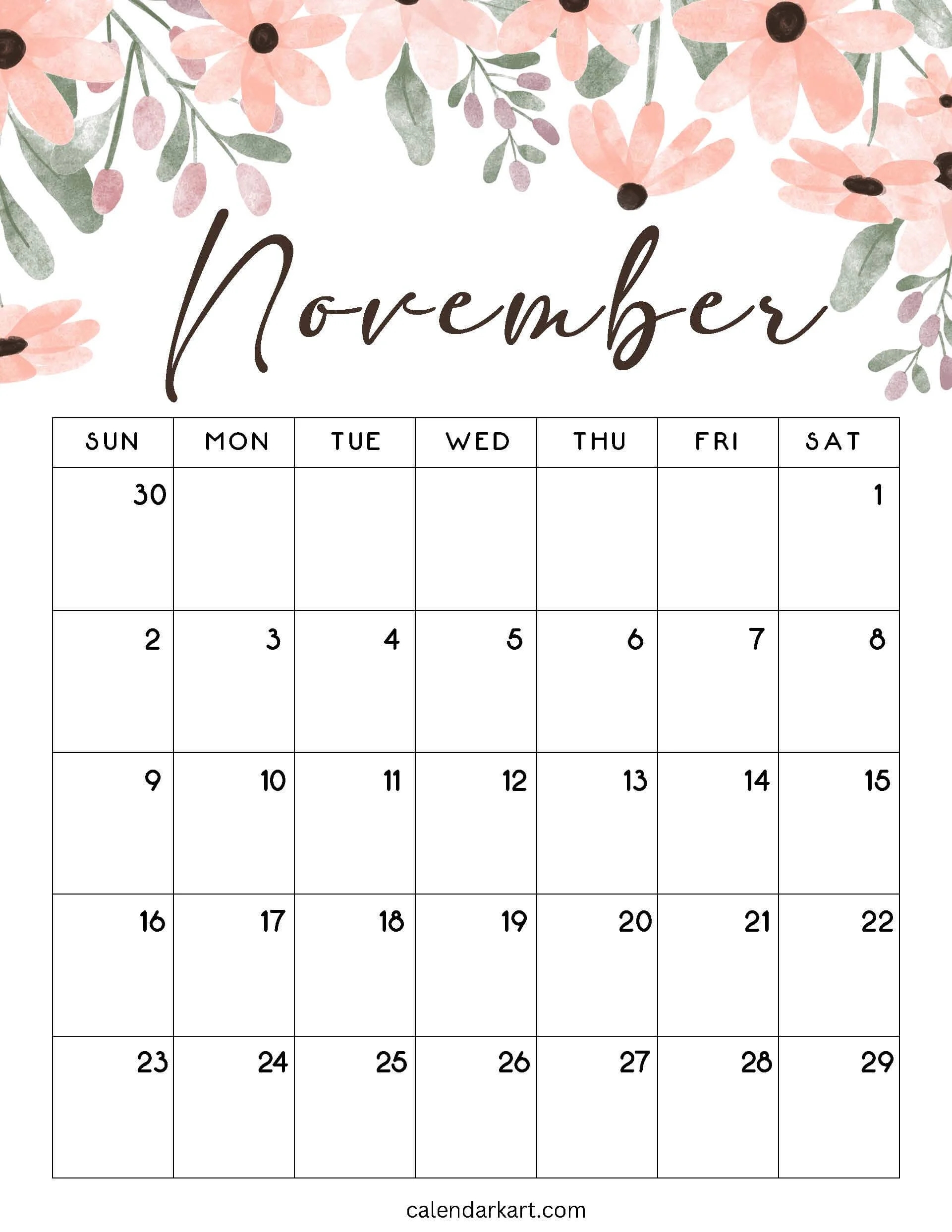 Printable November 2025 Calendars Free Pdf CalendarKart
