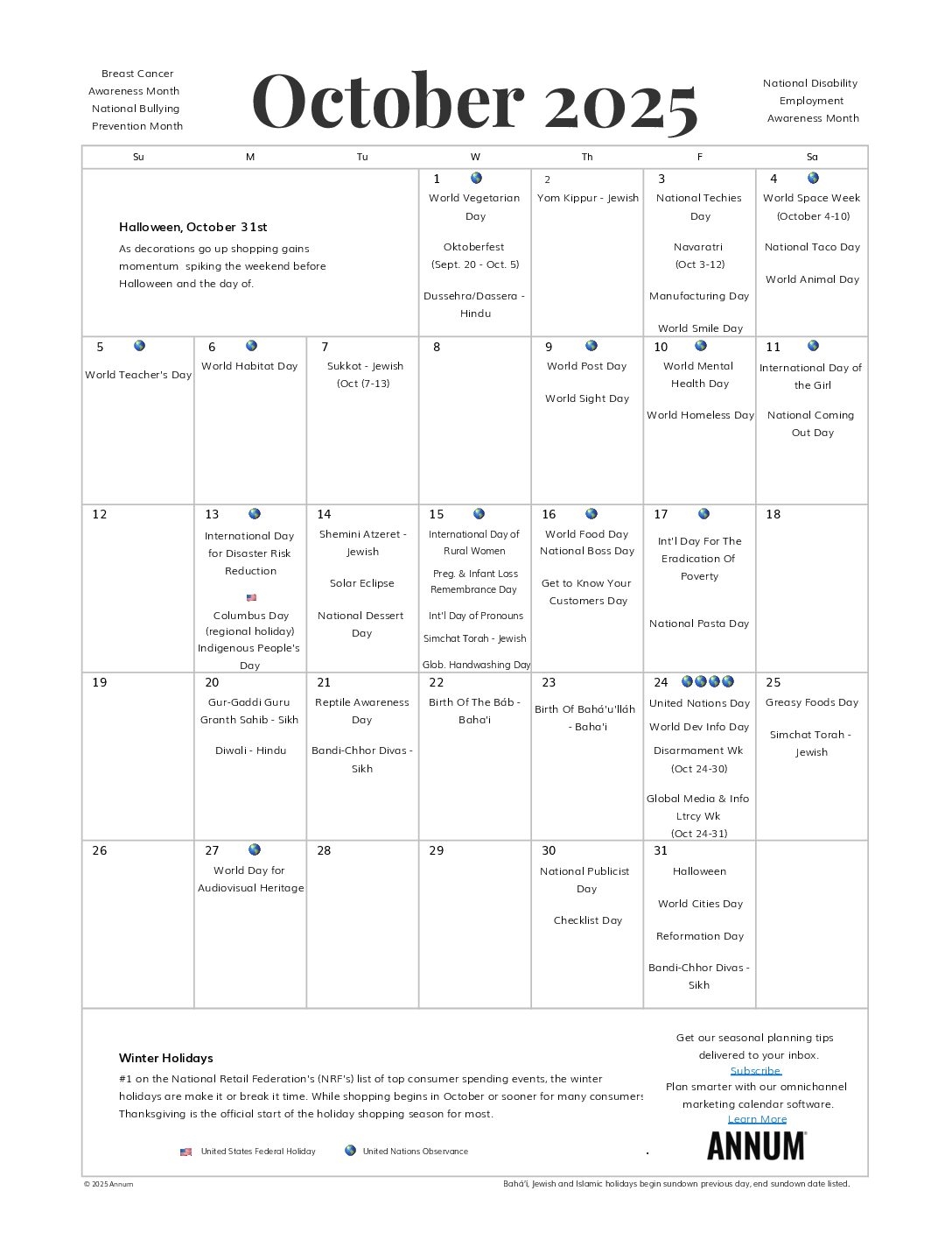 Printable October 2025 Calendar October Holidays Annum Printable October 2025 Calendar October Holidays Annum