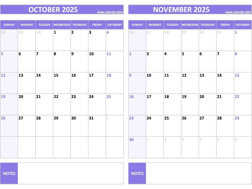 Printable October And November 2025 Calendar Free PDF JPG Downloads