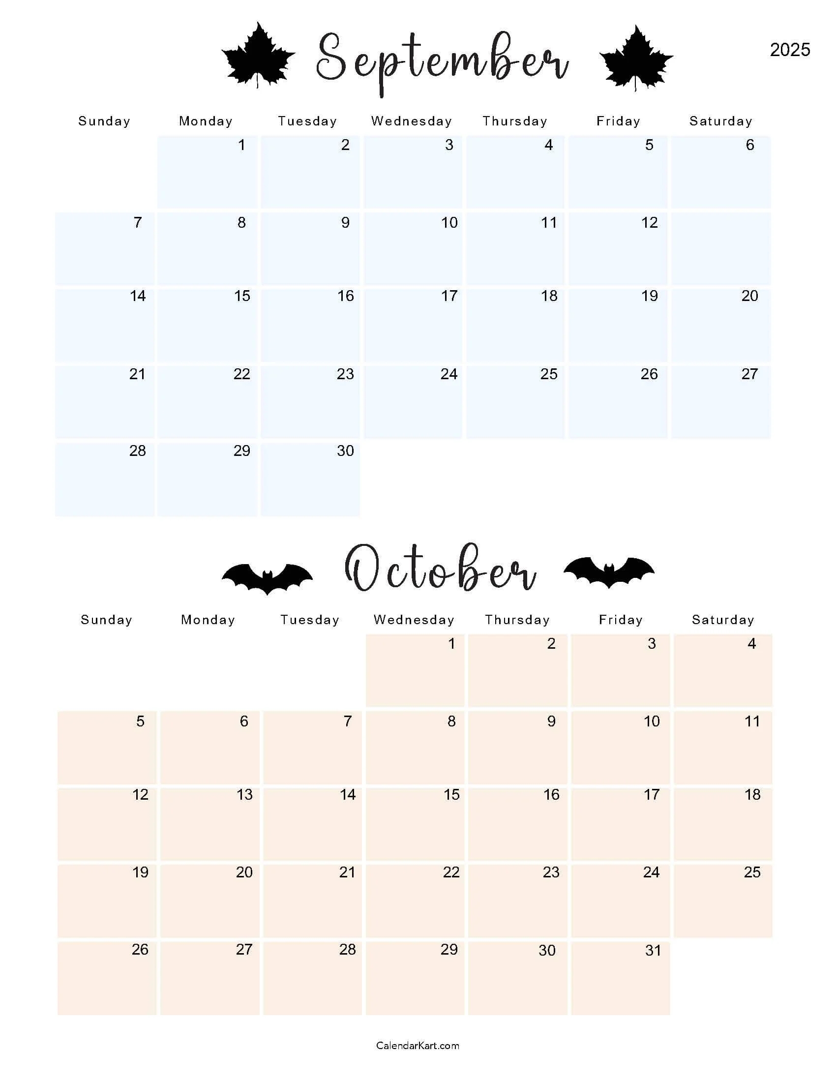 Blank Calendar 2025 October