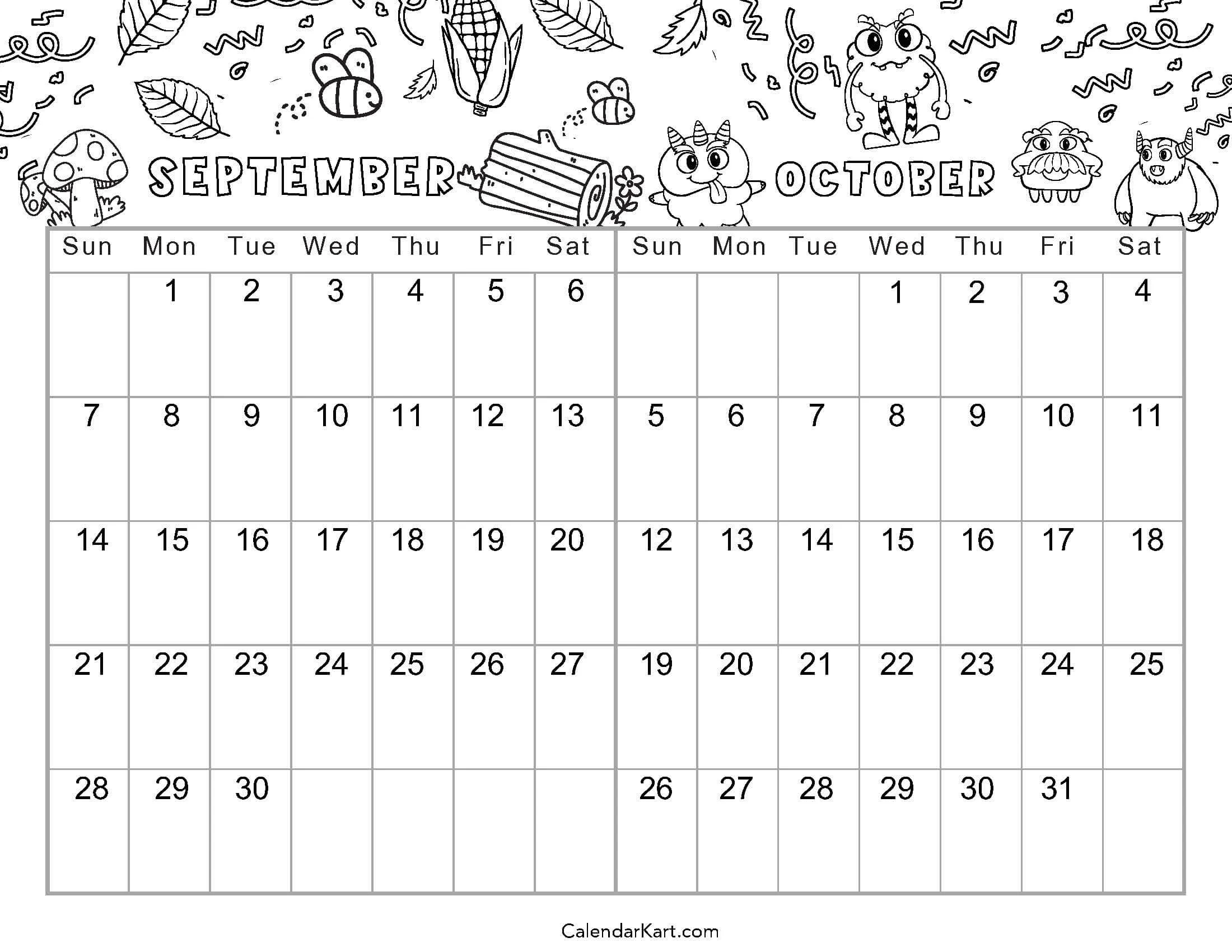 Printable September October 2025 Calendar Calendarkart
