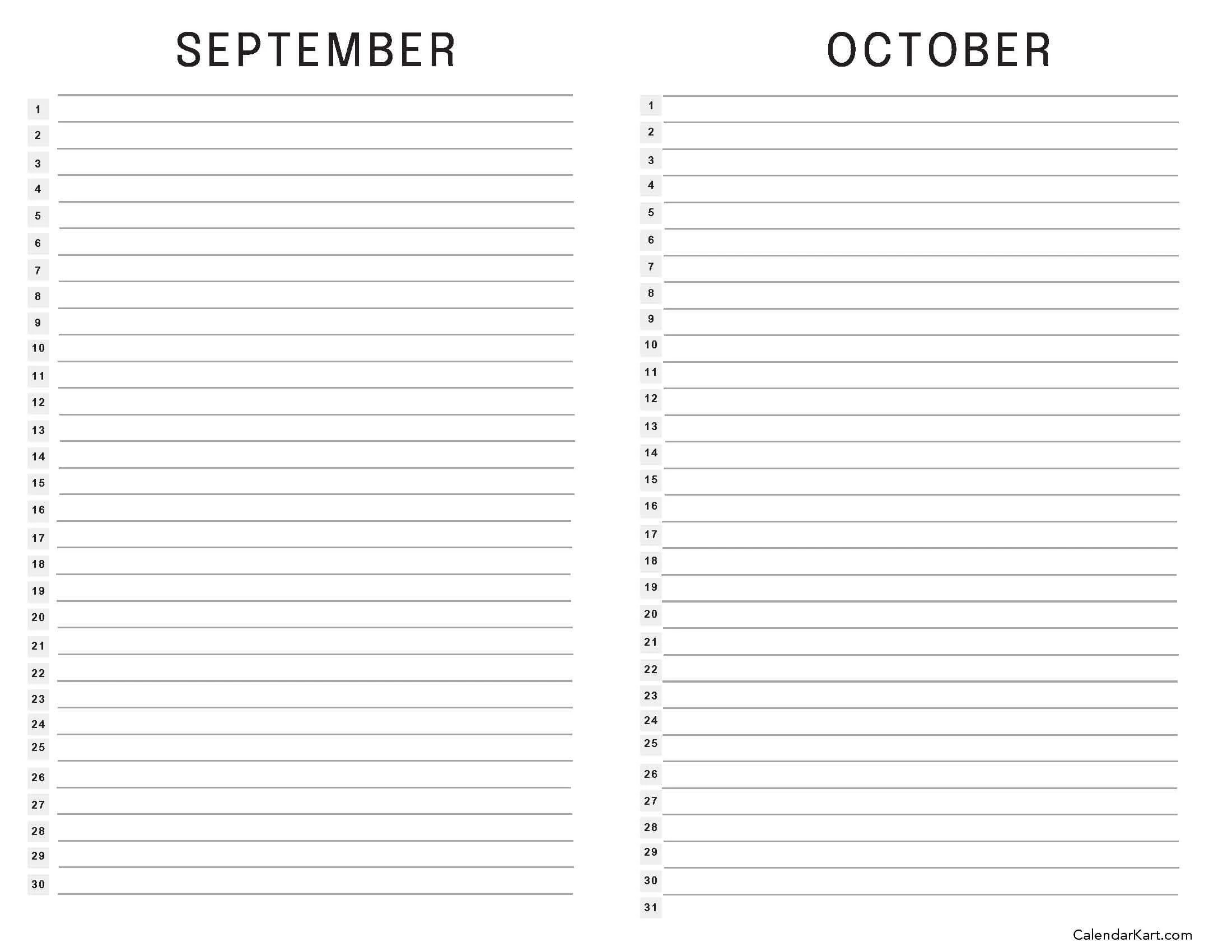 Printable September October 2025 Calendar Calendarkart