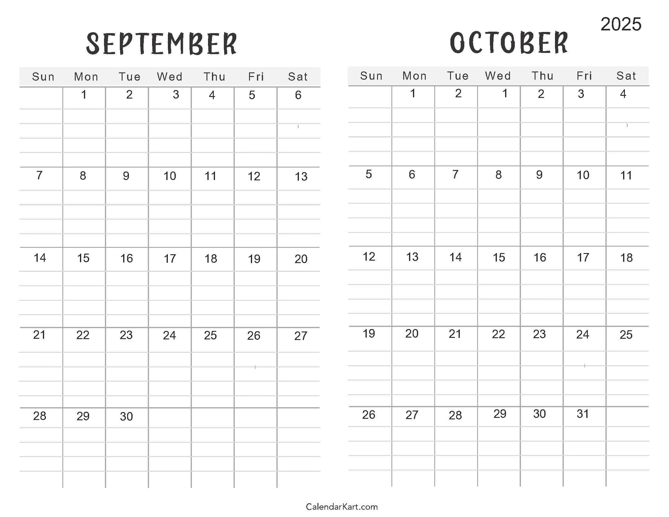 Printable September October 2025 Calendar Calendarkart
